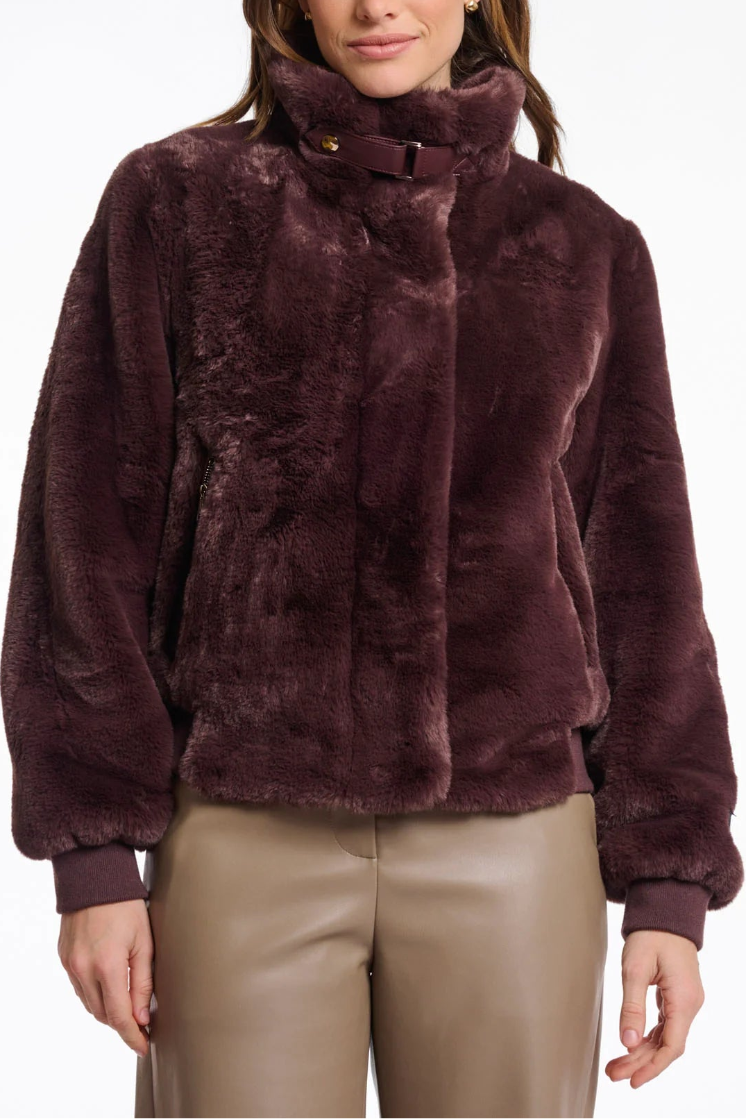 Buckle Detail Faux Fur Coat