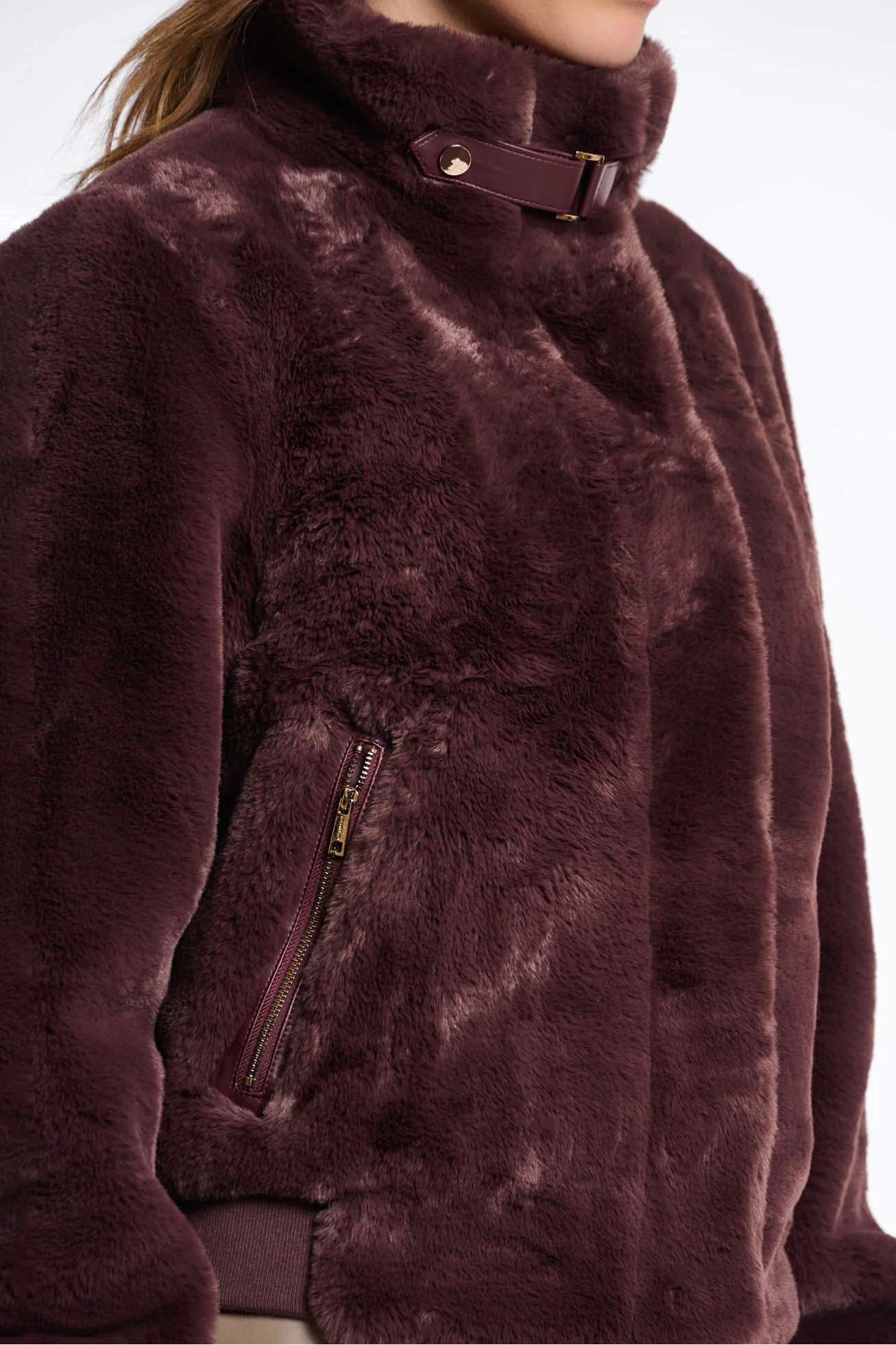 Buckle Detail Faux Fur Coat