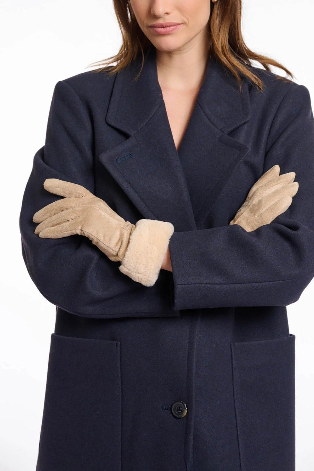 Faux Fur Trim Suede Gloves