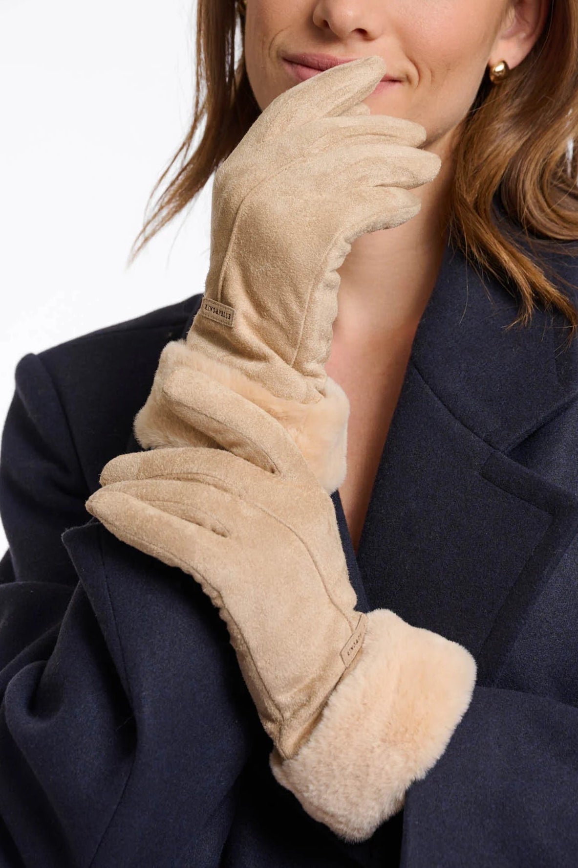 Faux Fur Trim Suede Gloves