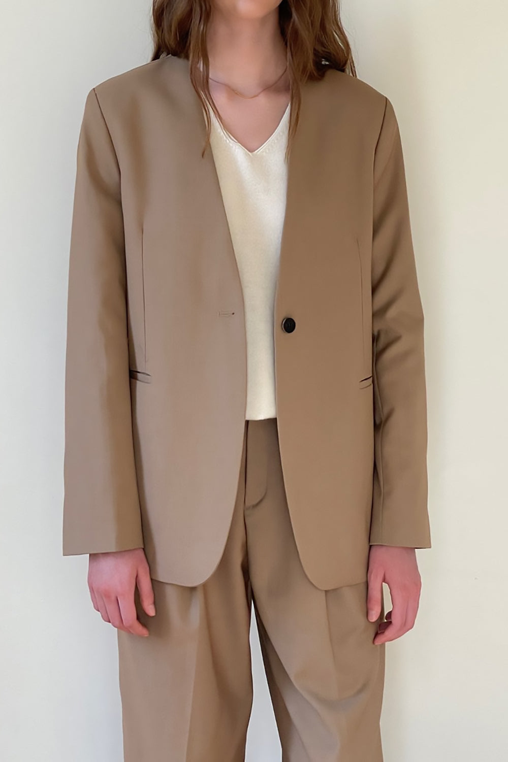 Curved Hem Collarless Blazer
