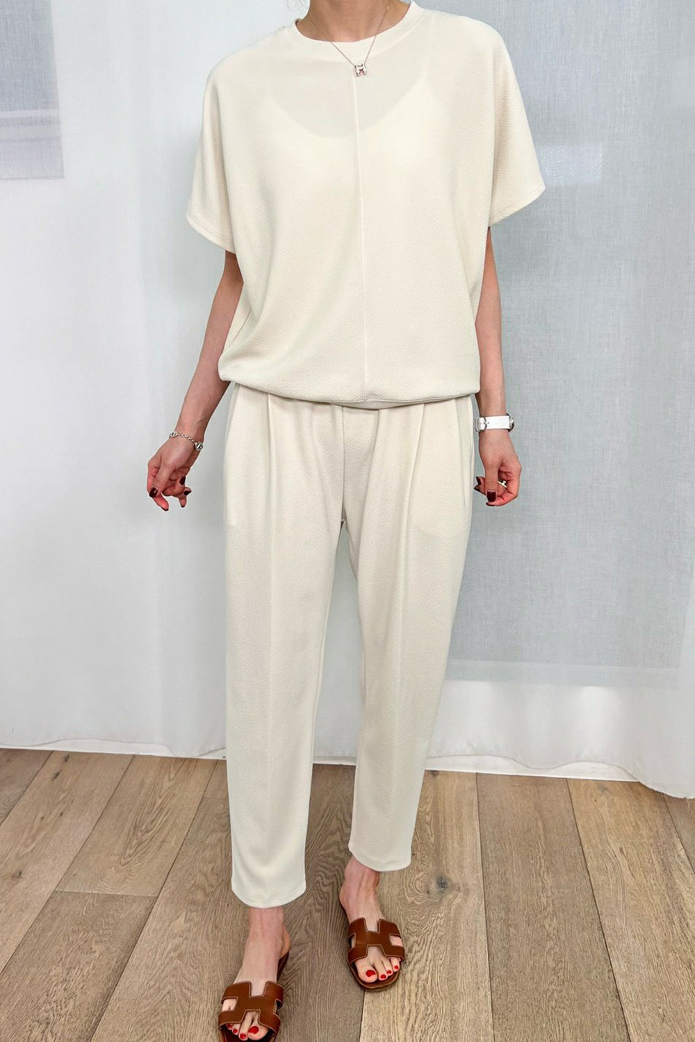 Crinkle Short Sleeve Pants Set