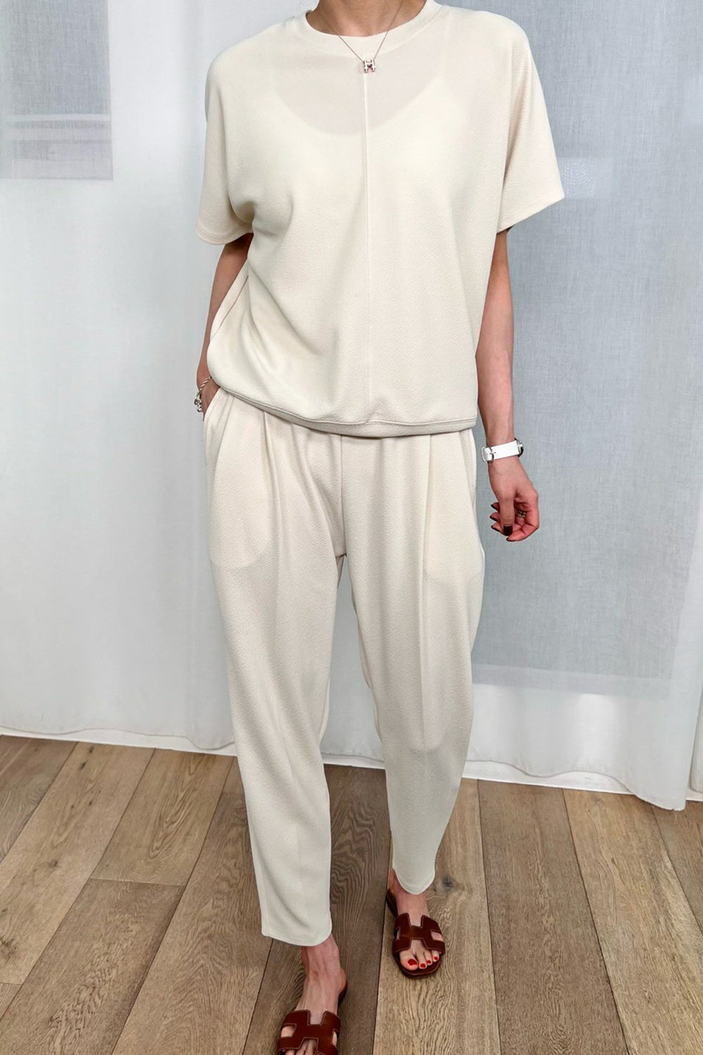 Crinkle Short Sleeve Pants Set