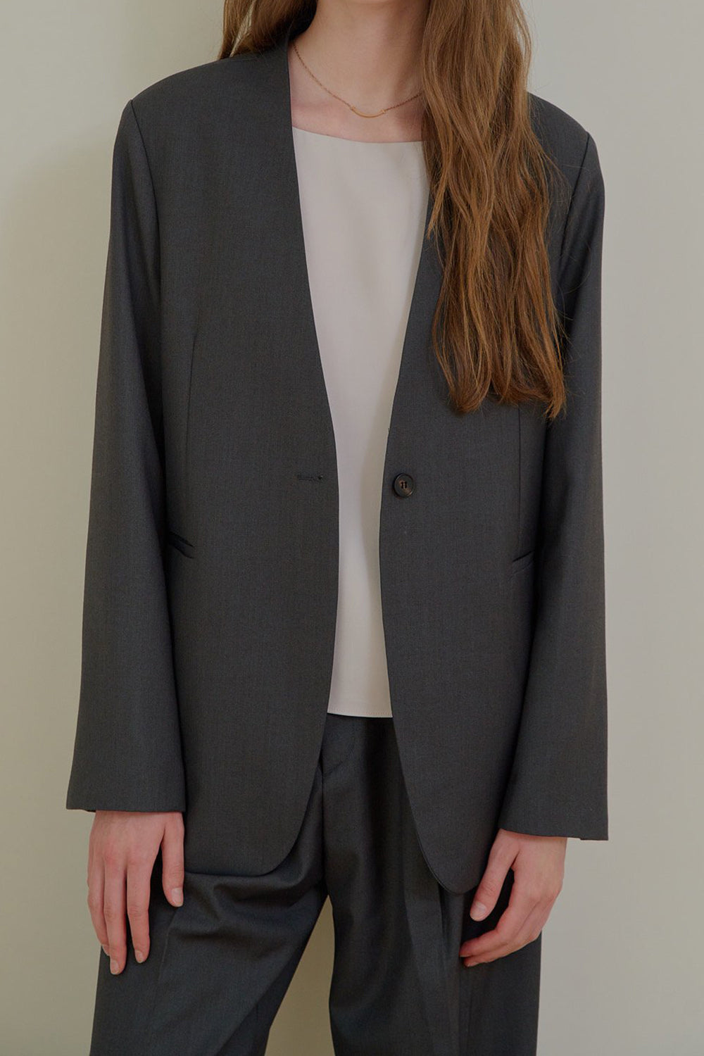 Curved Hem Collarless Blazer