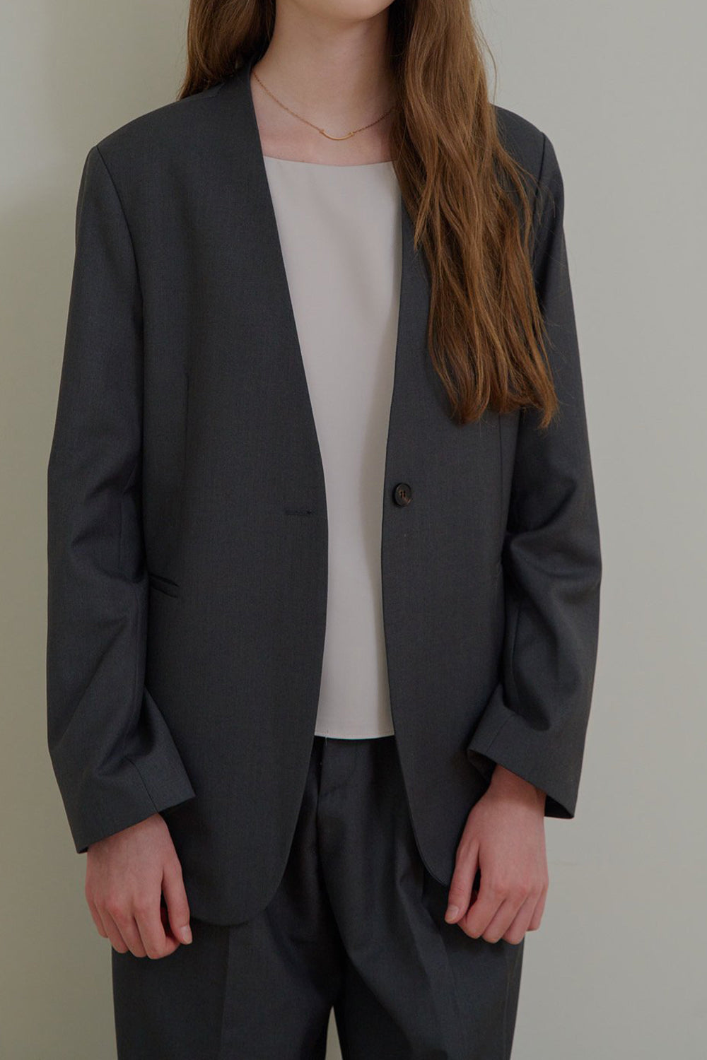 Curved Hem Collarless Blazer