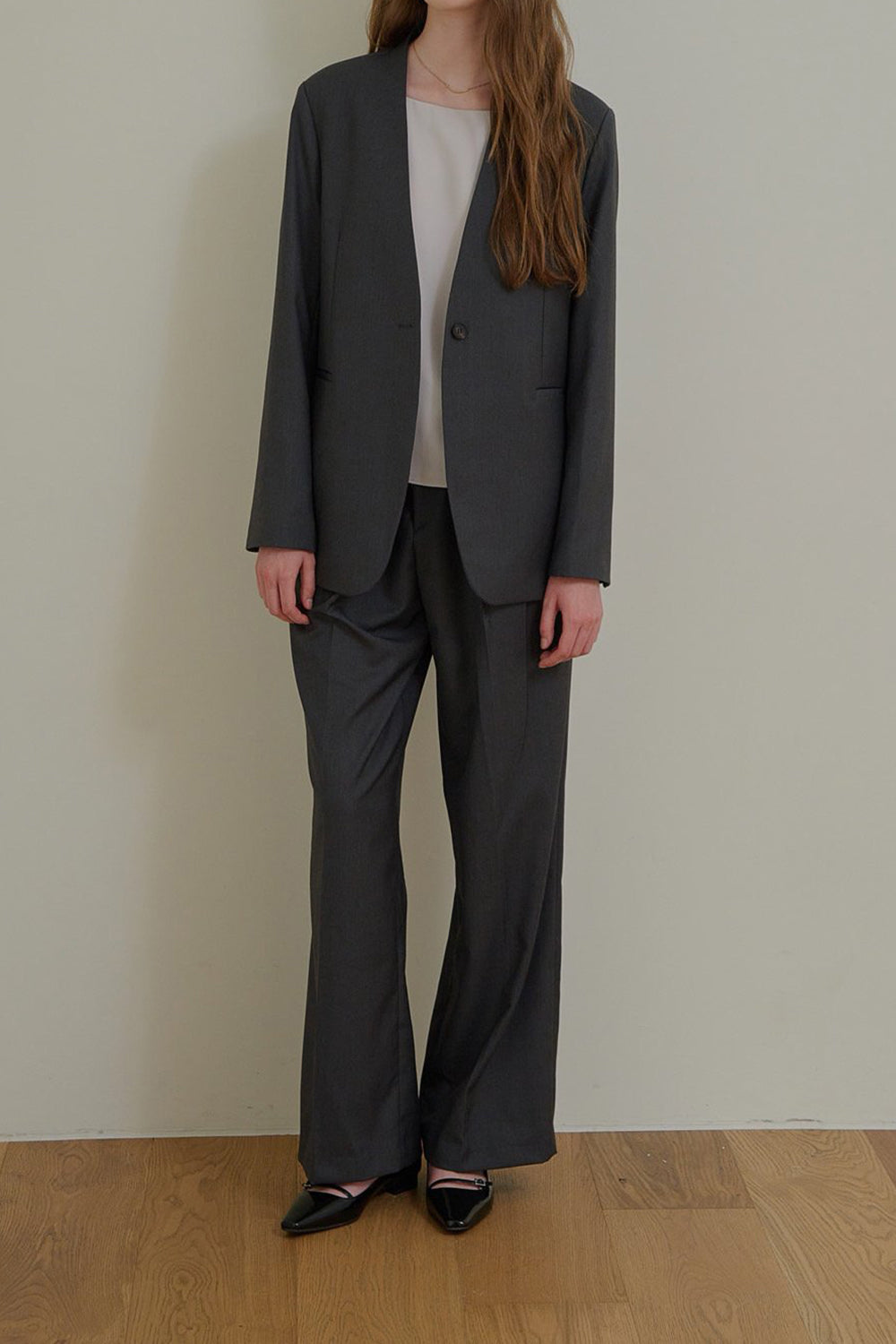 Curved Hem Collarless Blazer