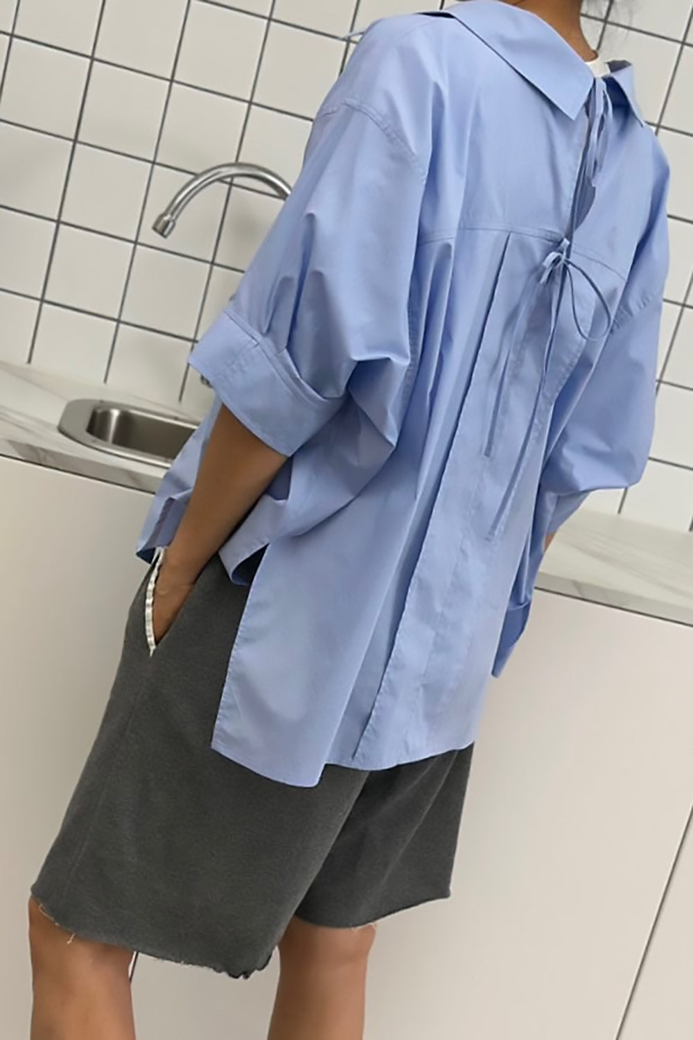 Tie Back Button-Up Blouse