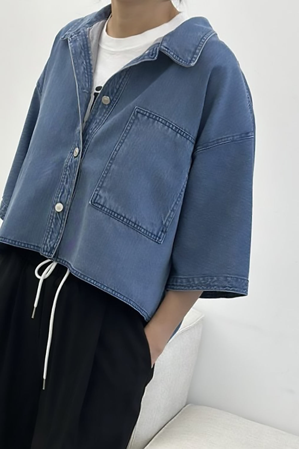 Cropped Short Sleeve Denim Jacket