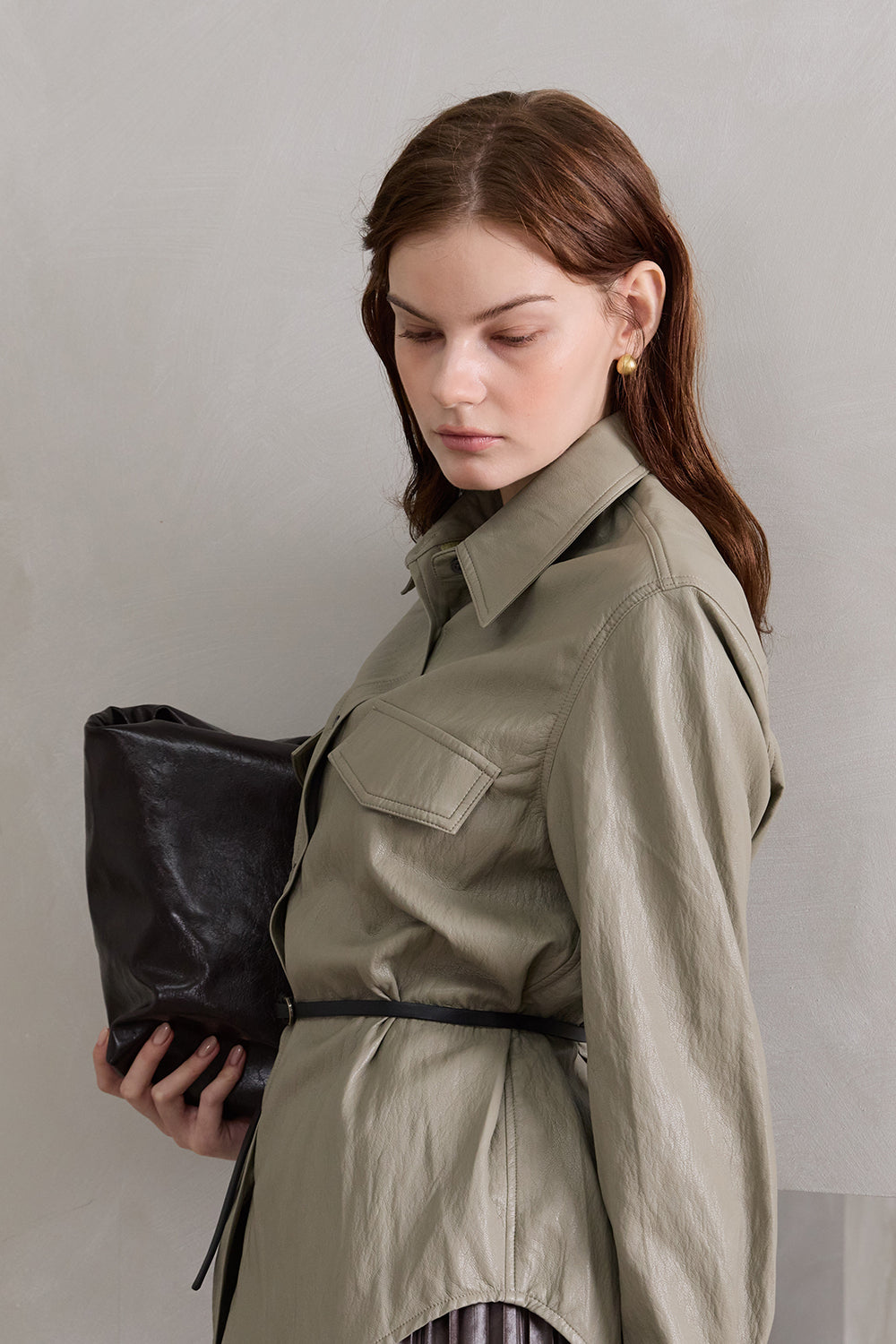 Faux Leather Button-Up Shirt
