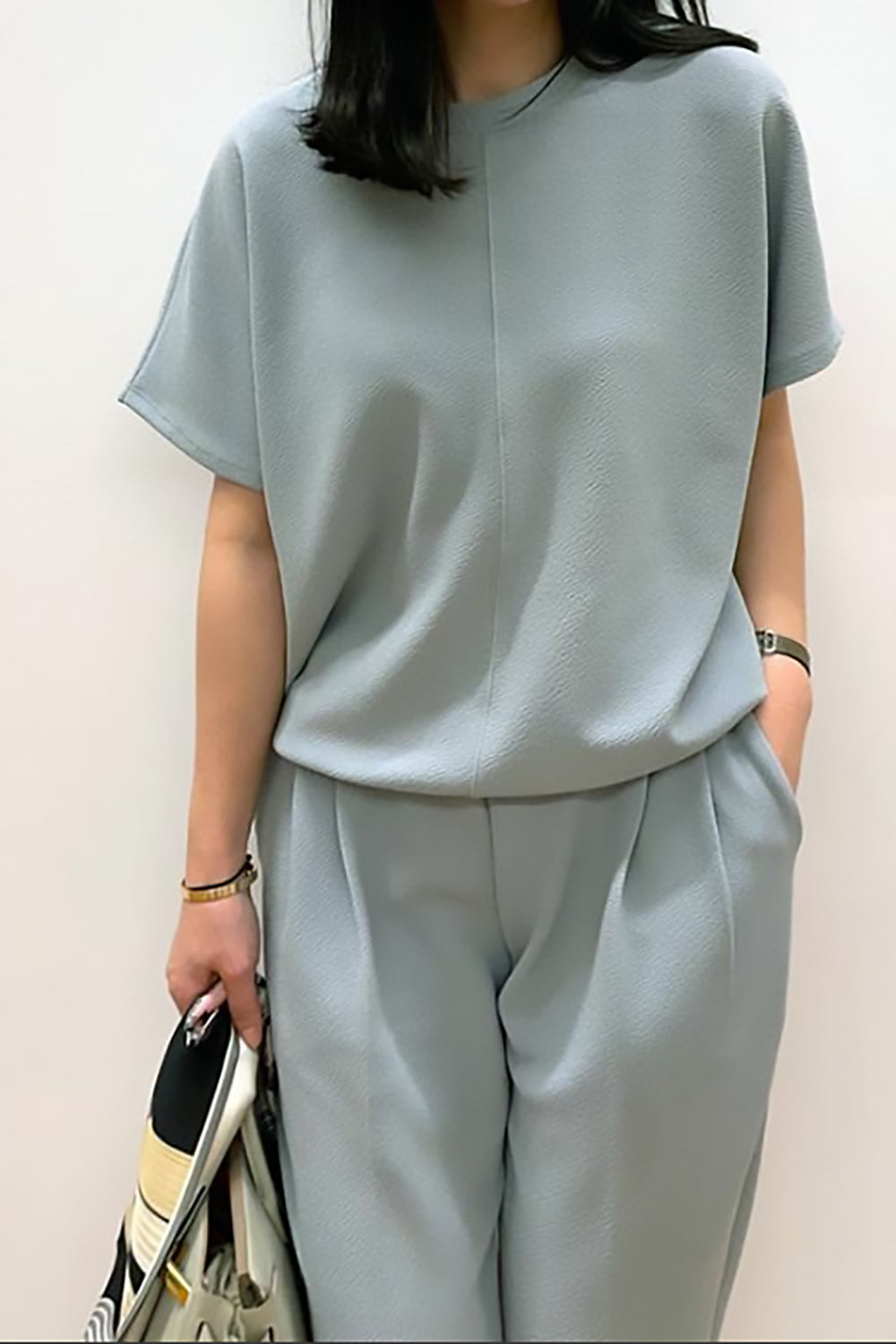 Crinkle Short Sleeve Pants Set