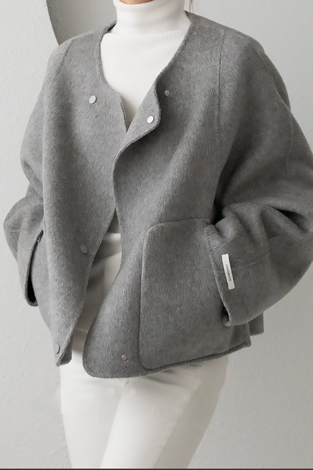 Snap Front Short Handmade Coat