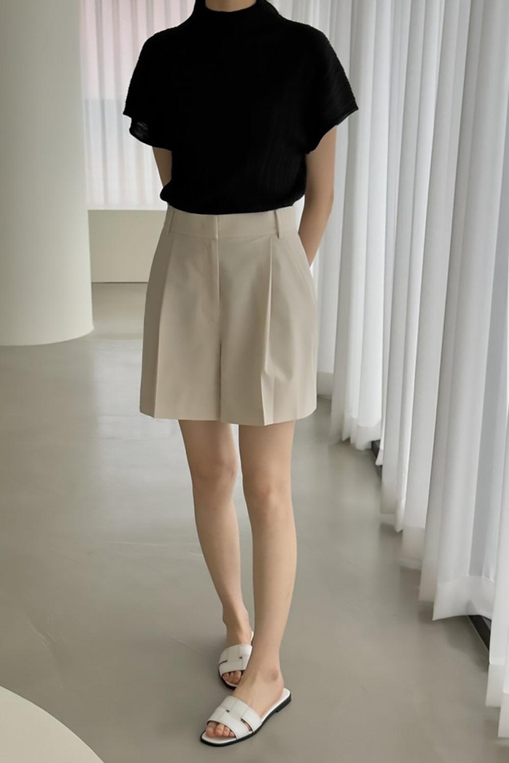 Pleated Mockneck Knit Top