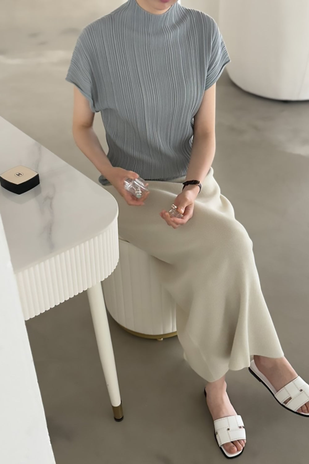 Pleated Mockneck Knit Top
