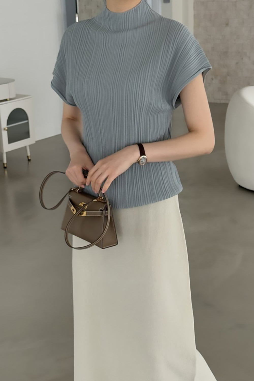 Pleated Mockneck Knit Top