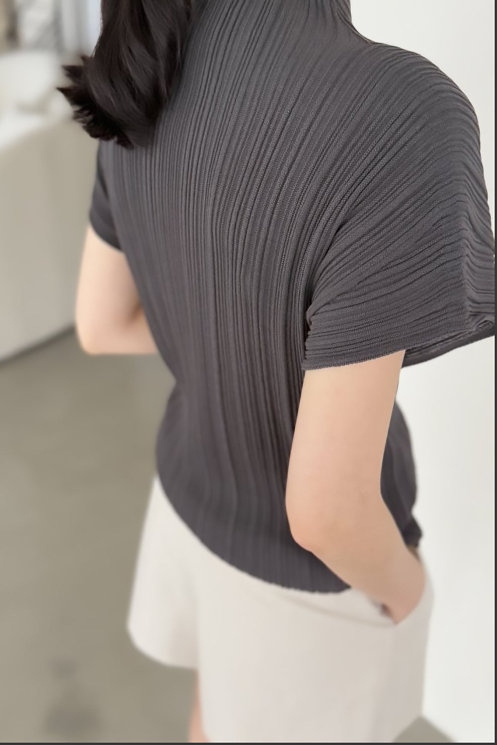 Pleated Mockneck Knit Top
