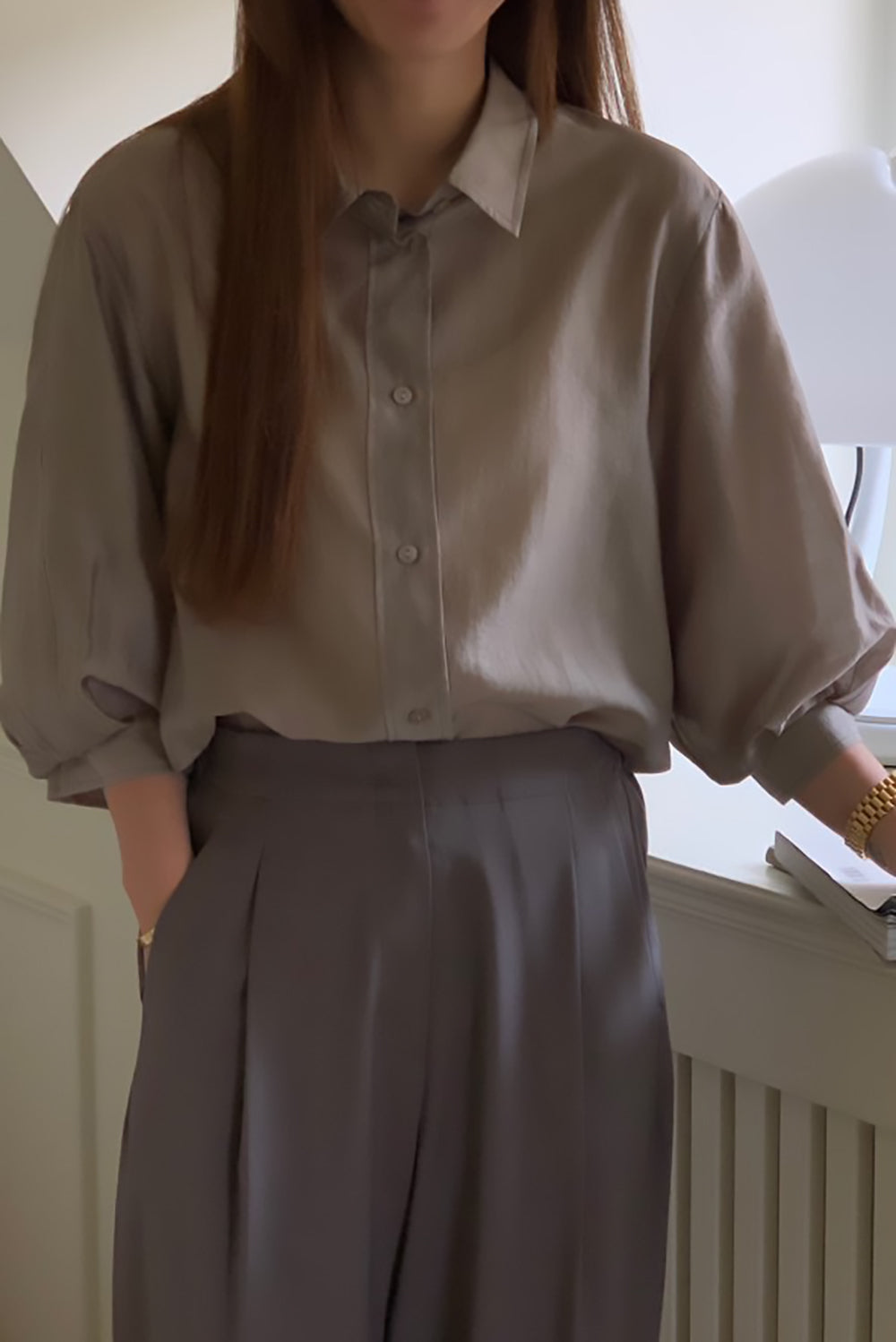 Blouson Sleeve Button-Up Shirt