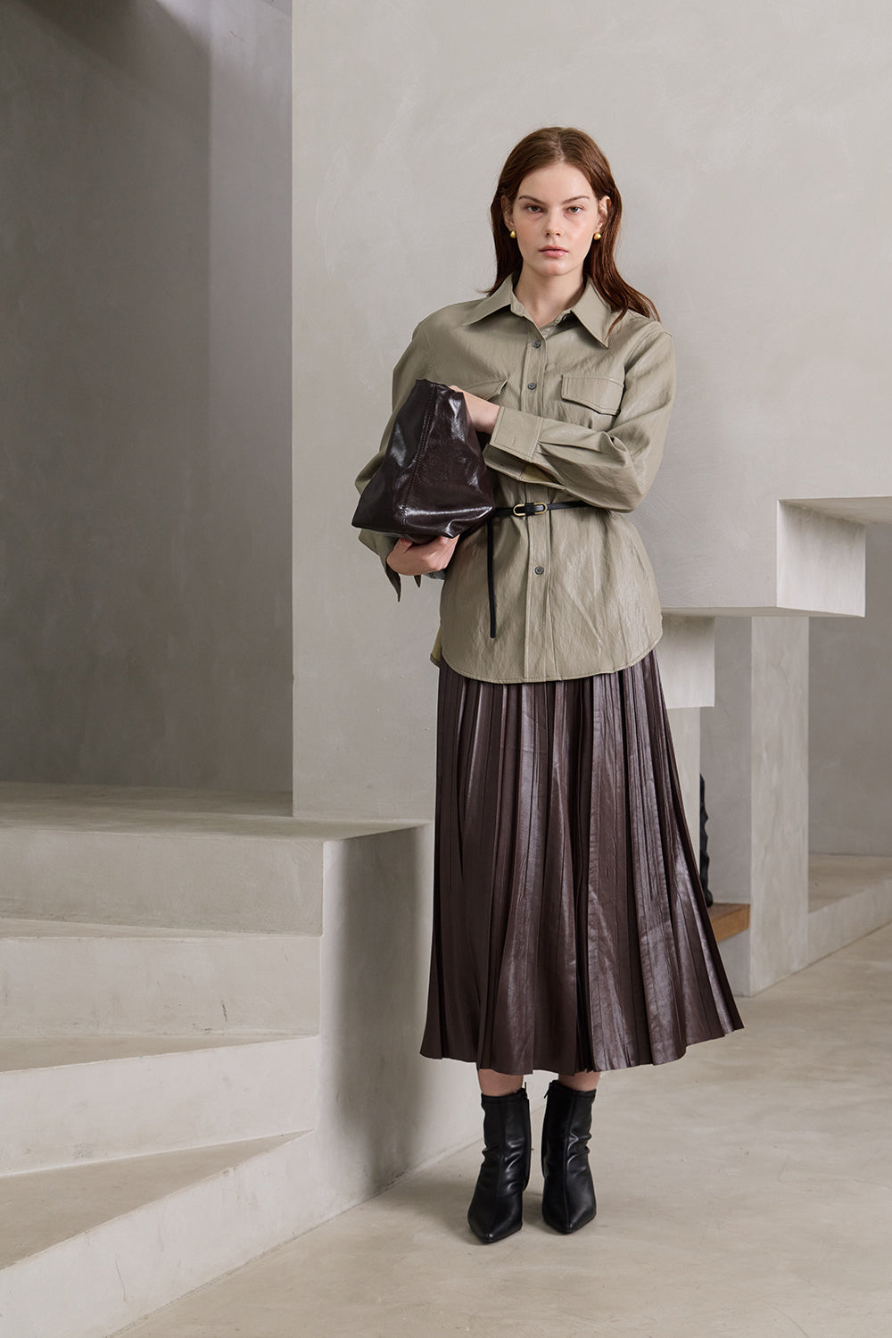 Faux Leather Button-Up Shirt