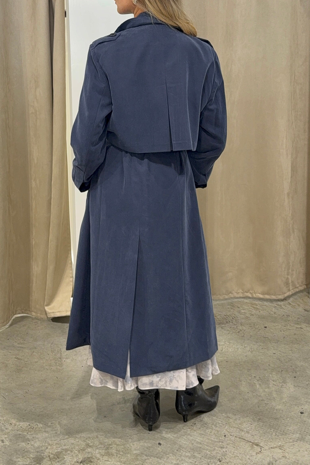 Draped Woven Trench Jacket