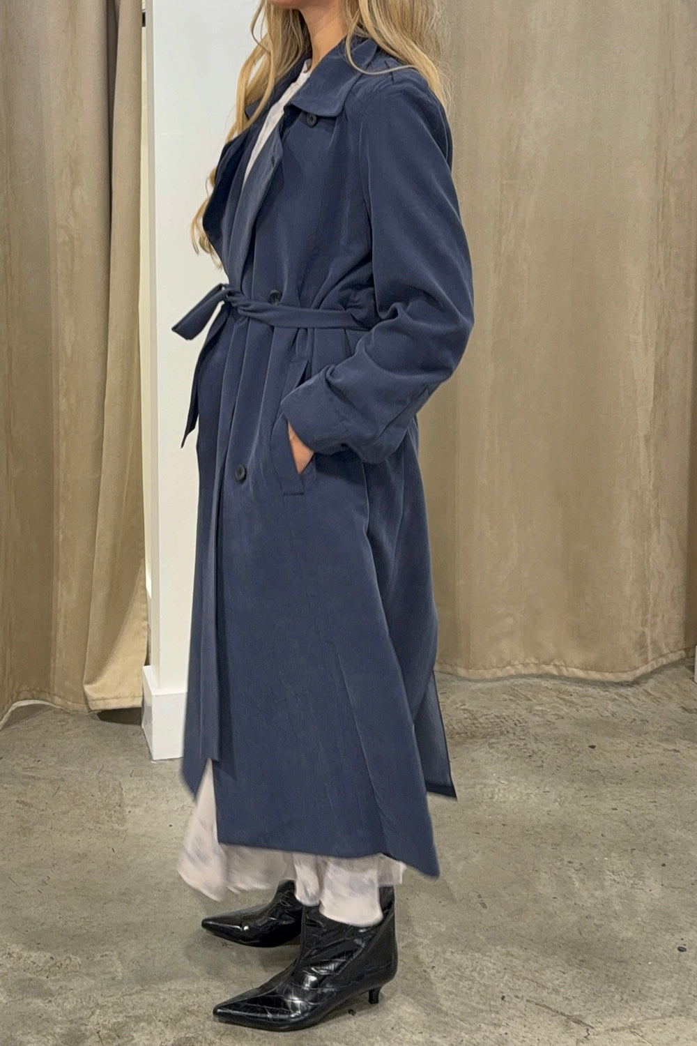 Draped Woven Trench Jacket