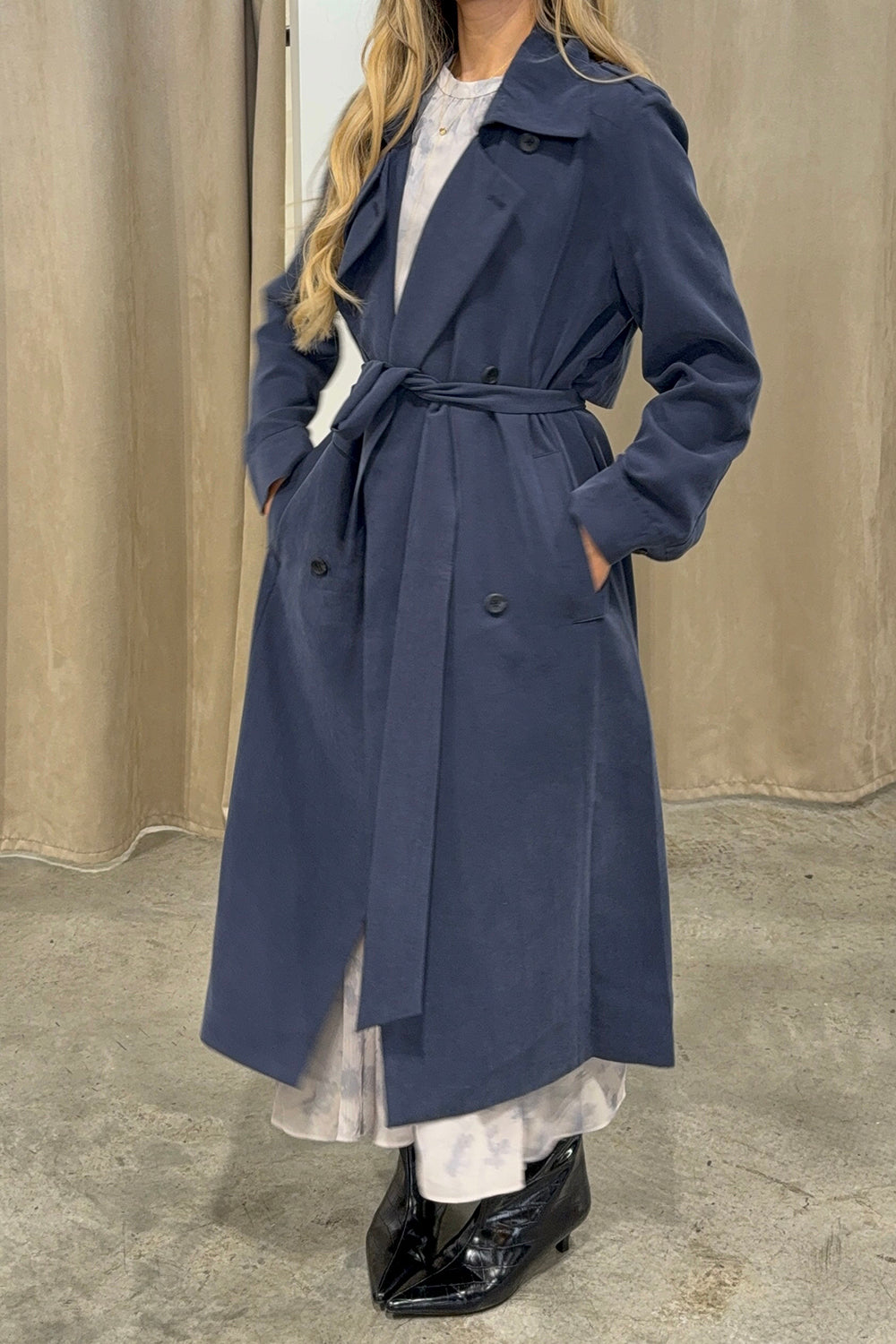 Draped Woven Trench Jacket