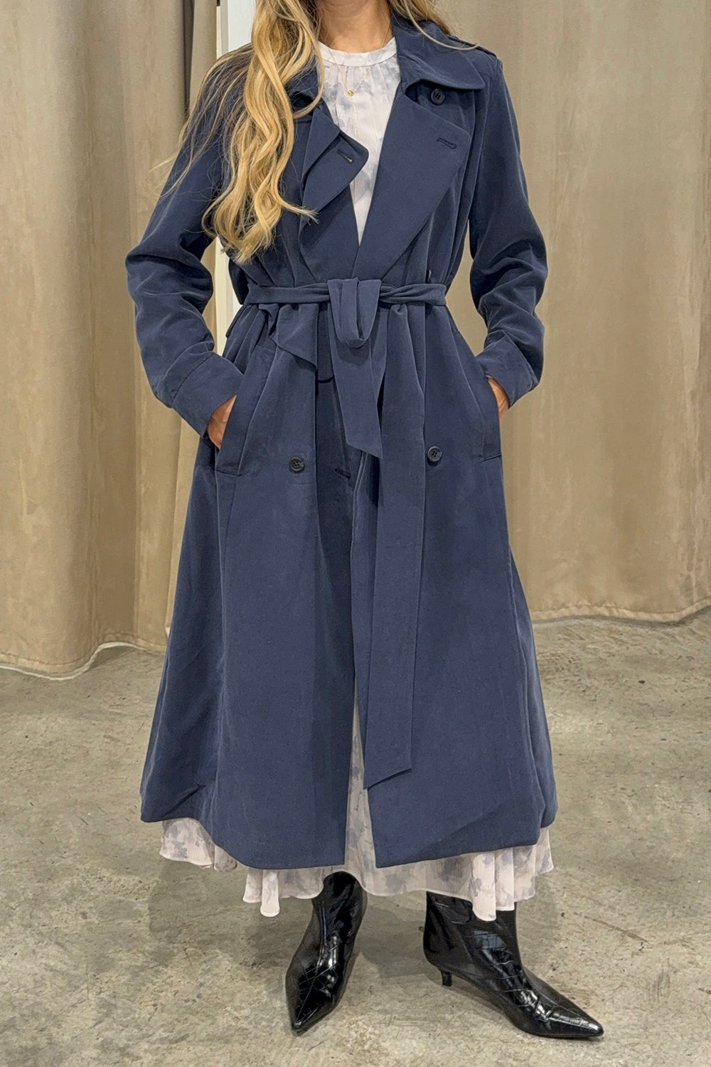 Draped Woven Trench Jacket