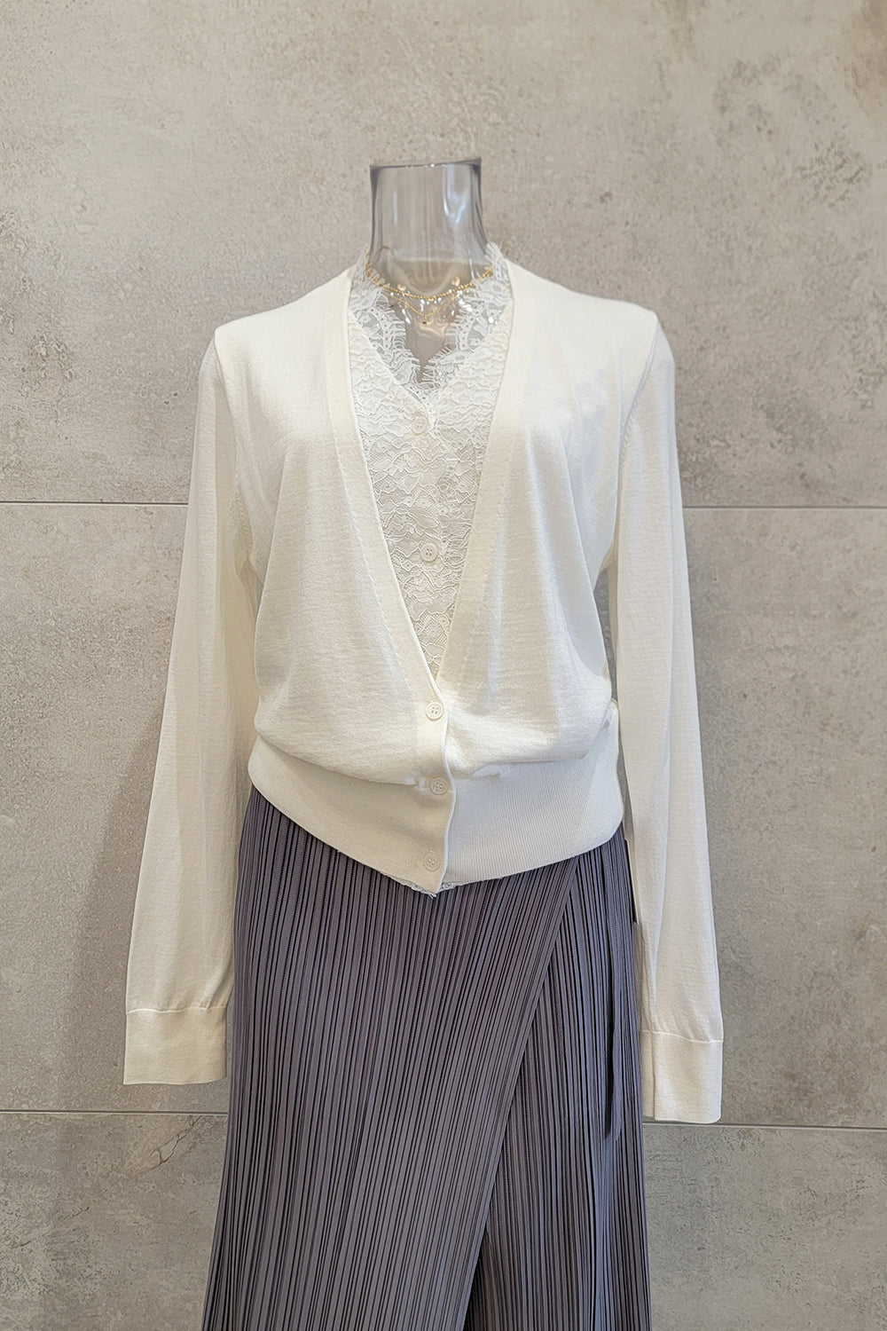 Lace Inset Wool Cardigan