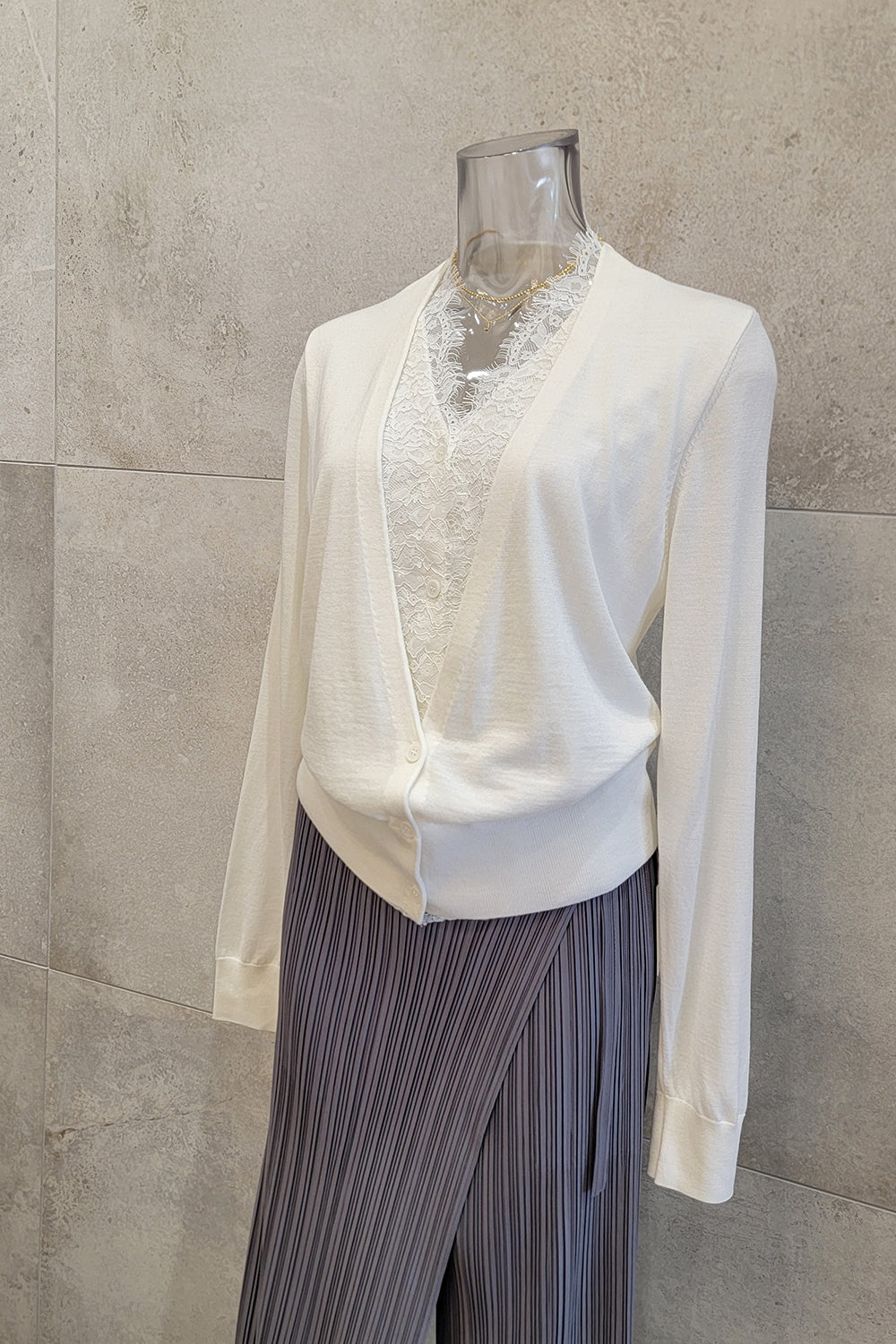 Lace Inset Wool Cardigan