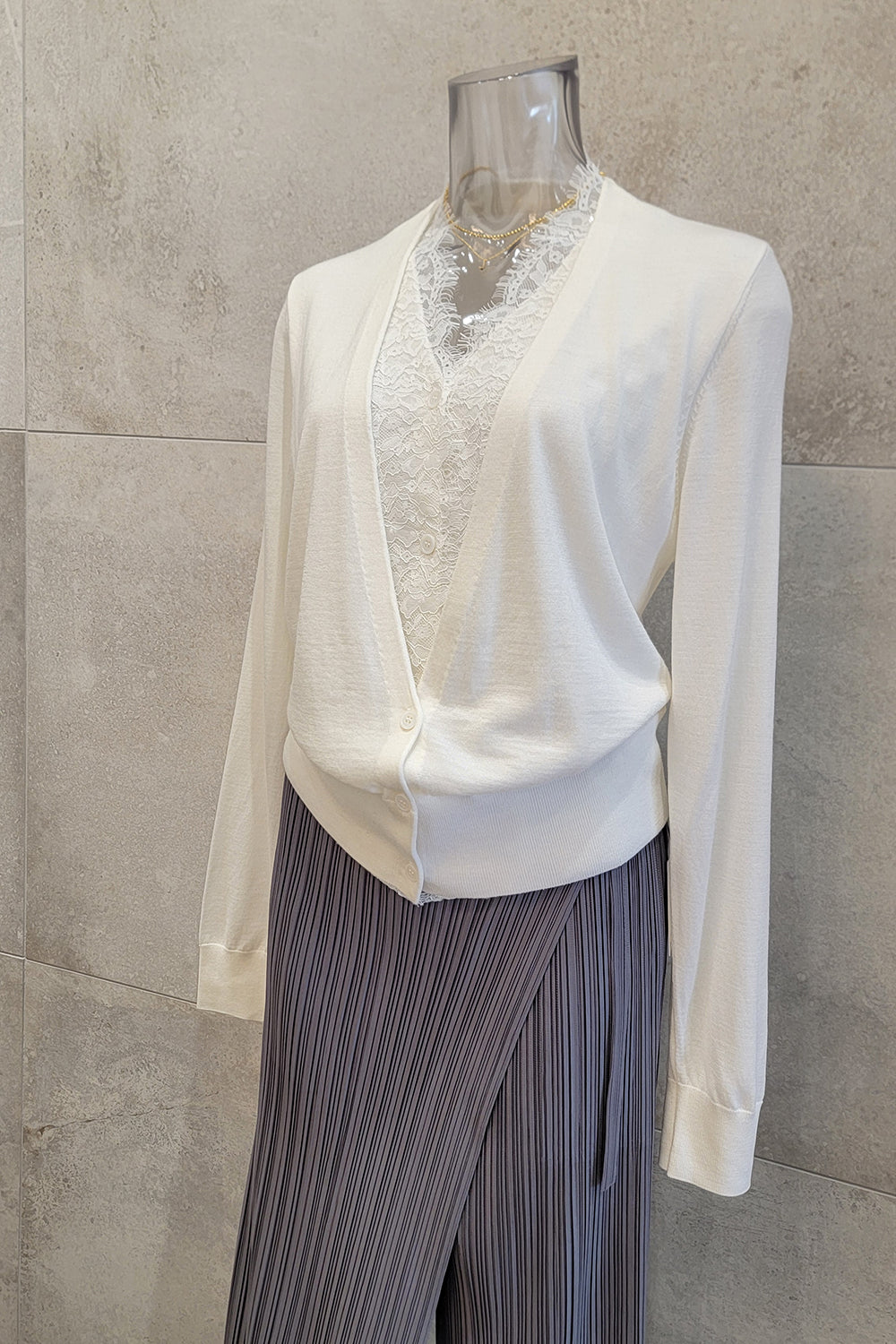 Lace Inset Wool Cardigan