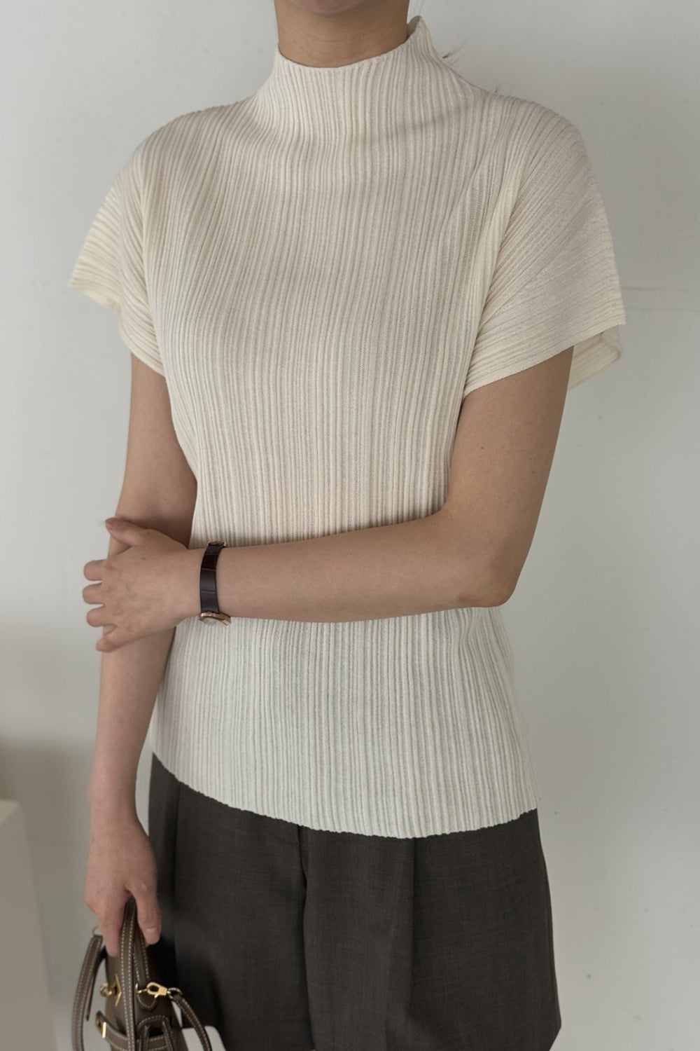 Pleated Mockneck Knit Top