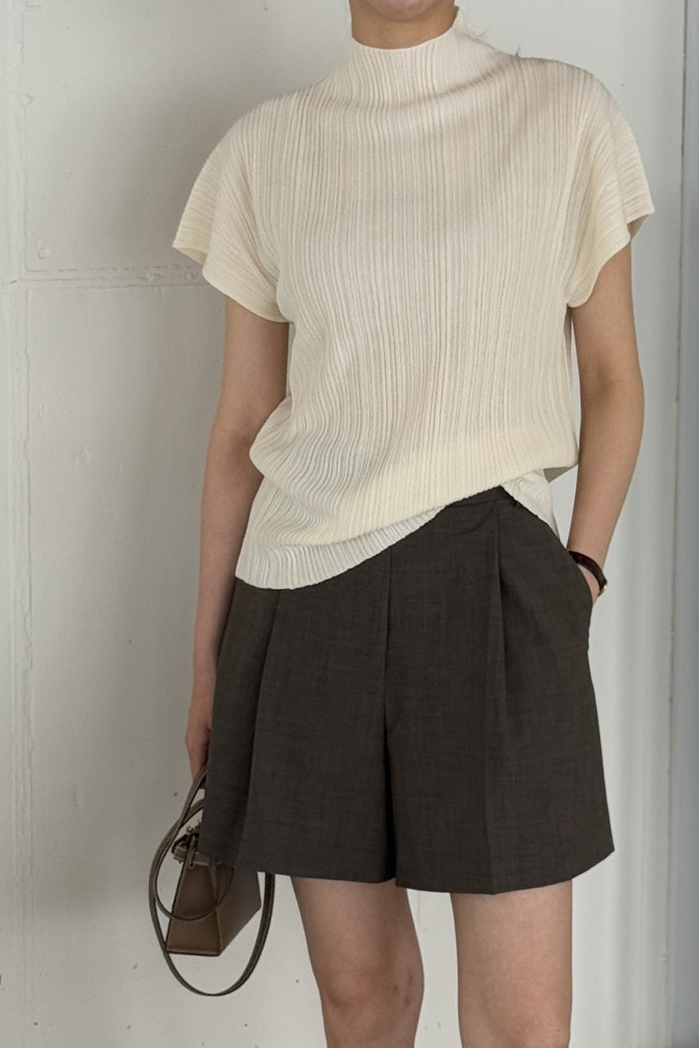 Pleated Mockneck Knit Top