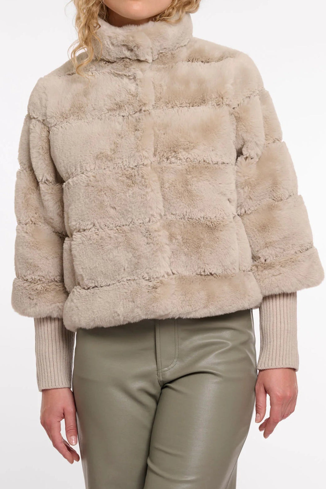 Knit Sleeved Faux Fur Coat