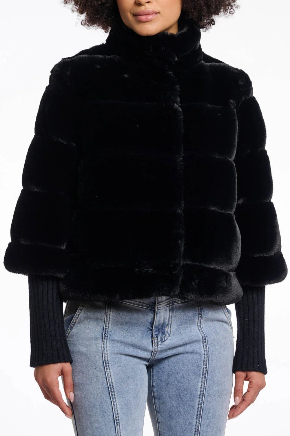 Knit Sleeved Faux Fur Coat