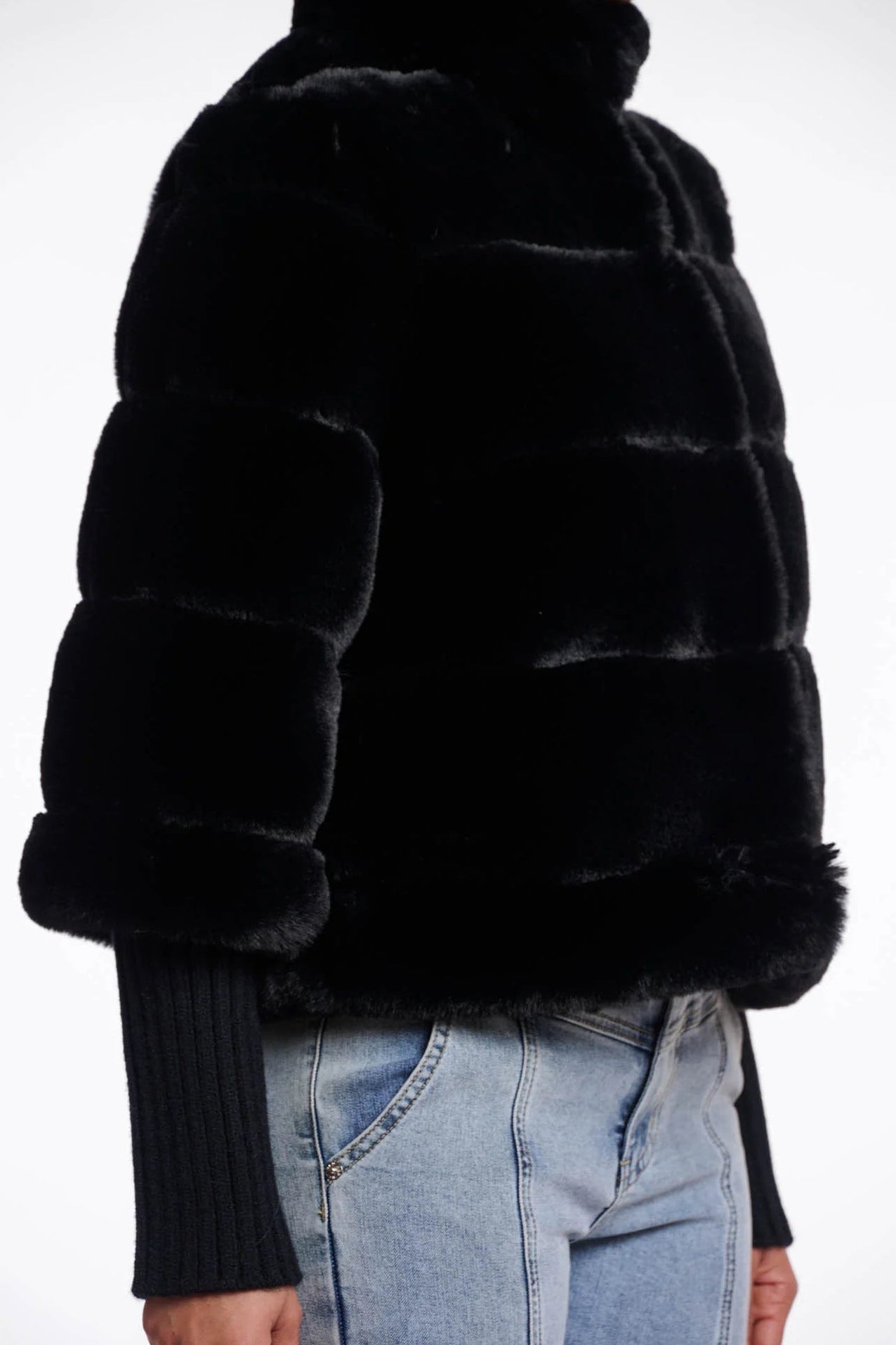 Knit Sleeved Faux Fur Coat