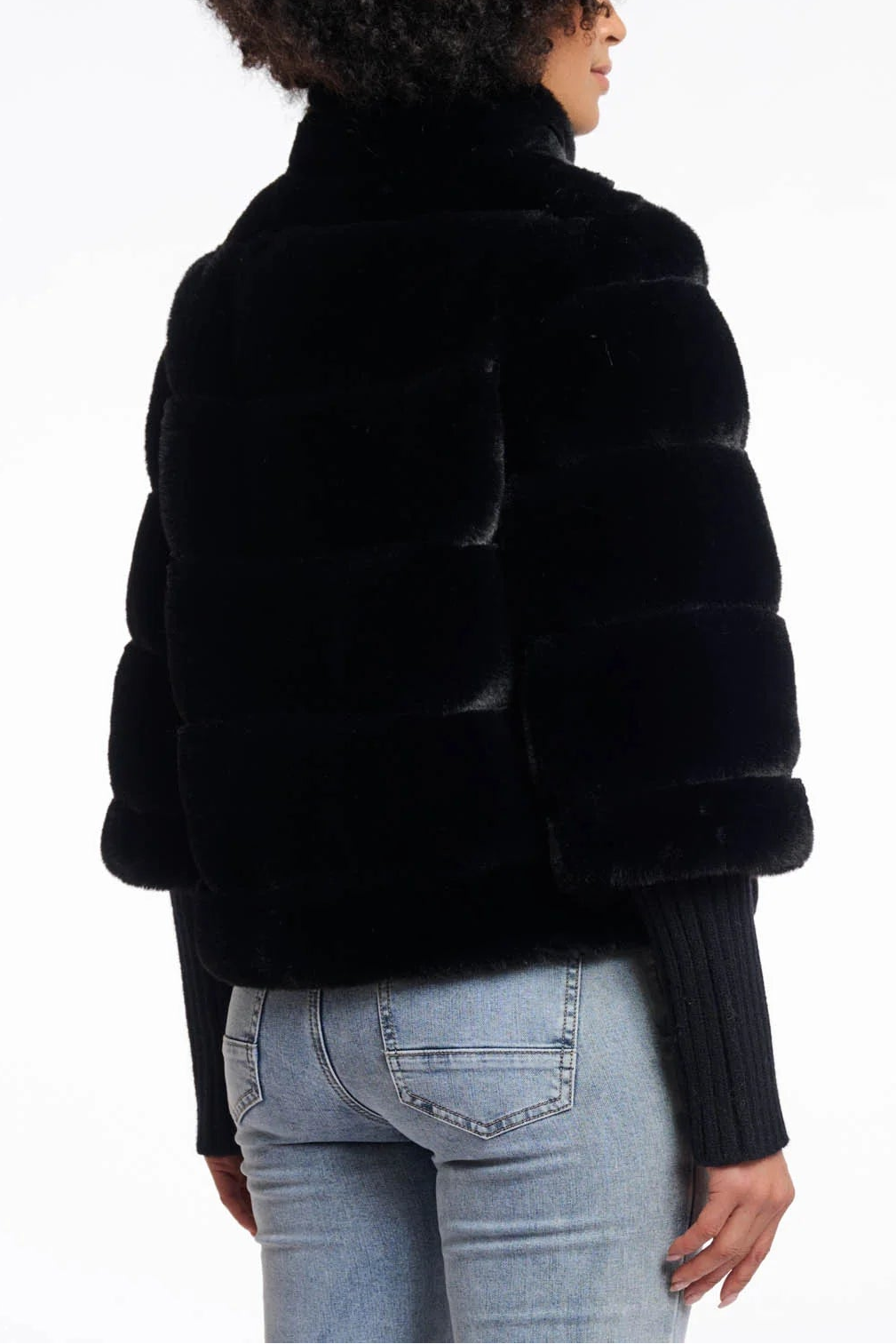 Knit Sleeved Faux Fur Coat