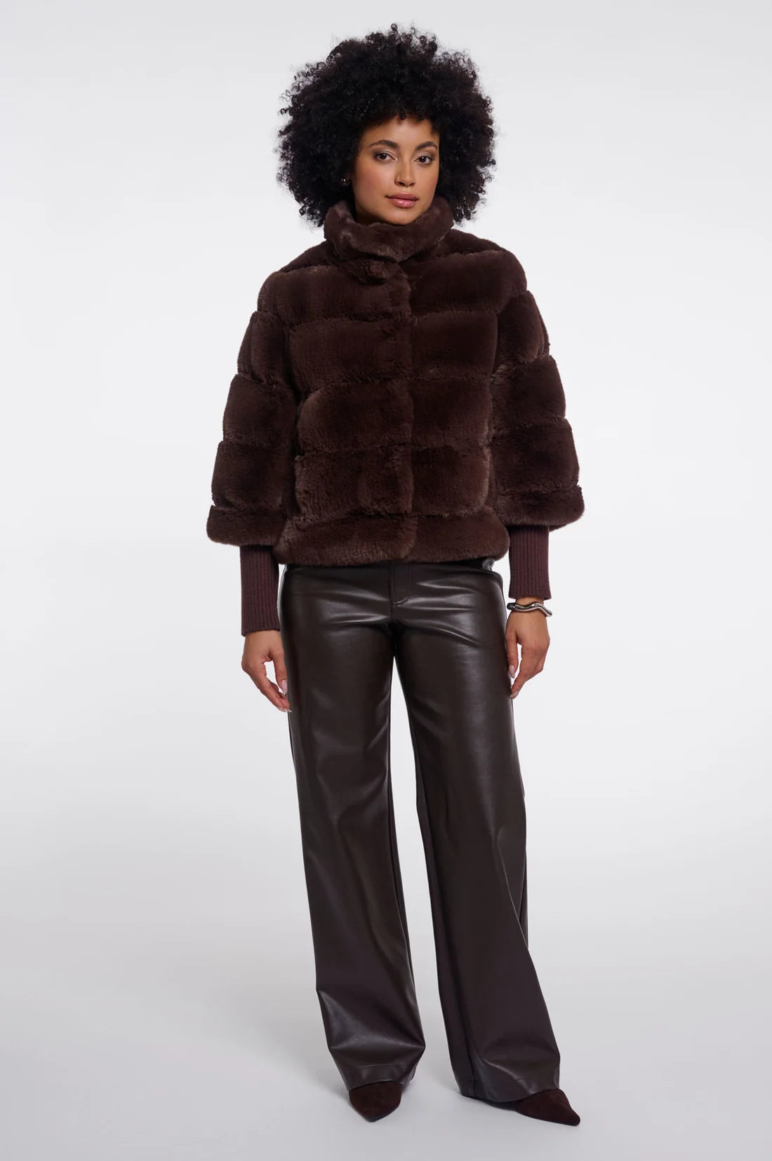 Knit Sleeved Faux Fur Coat
