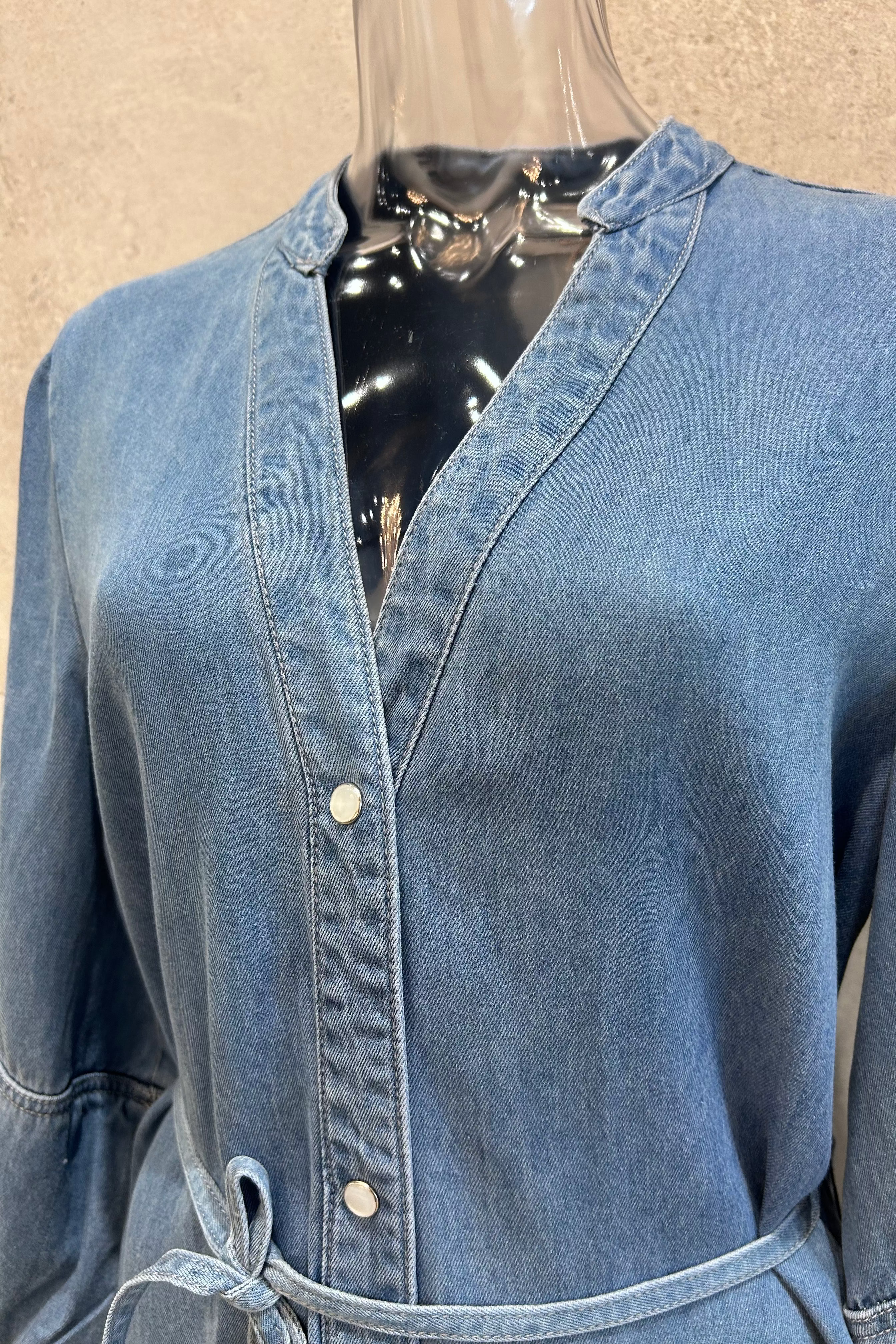 Balloon Sleeve Denim Shirt Dress