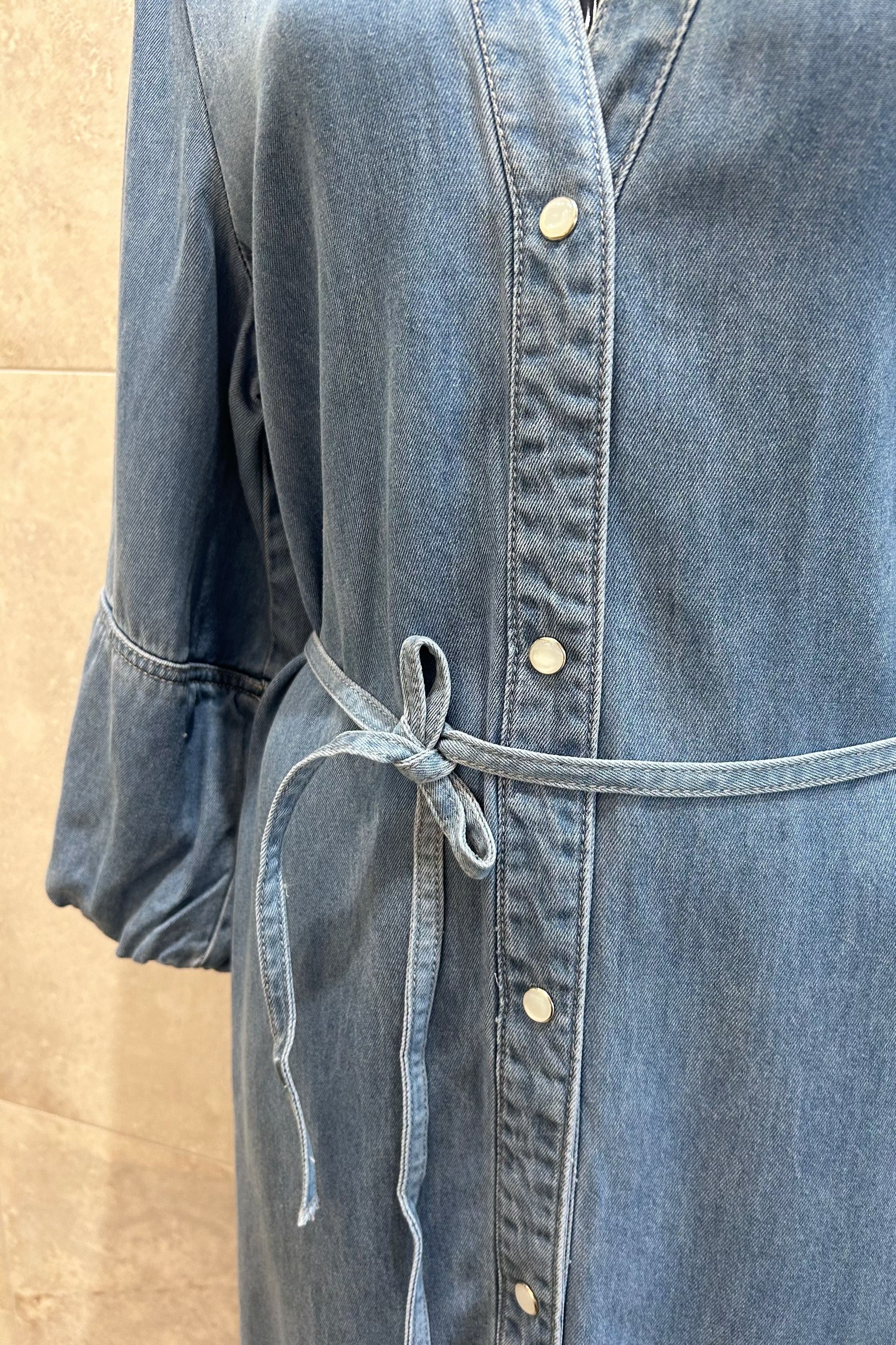 Balloon Sleeve Denim Shirt Dress
