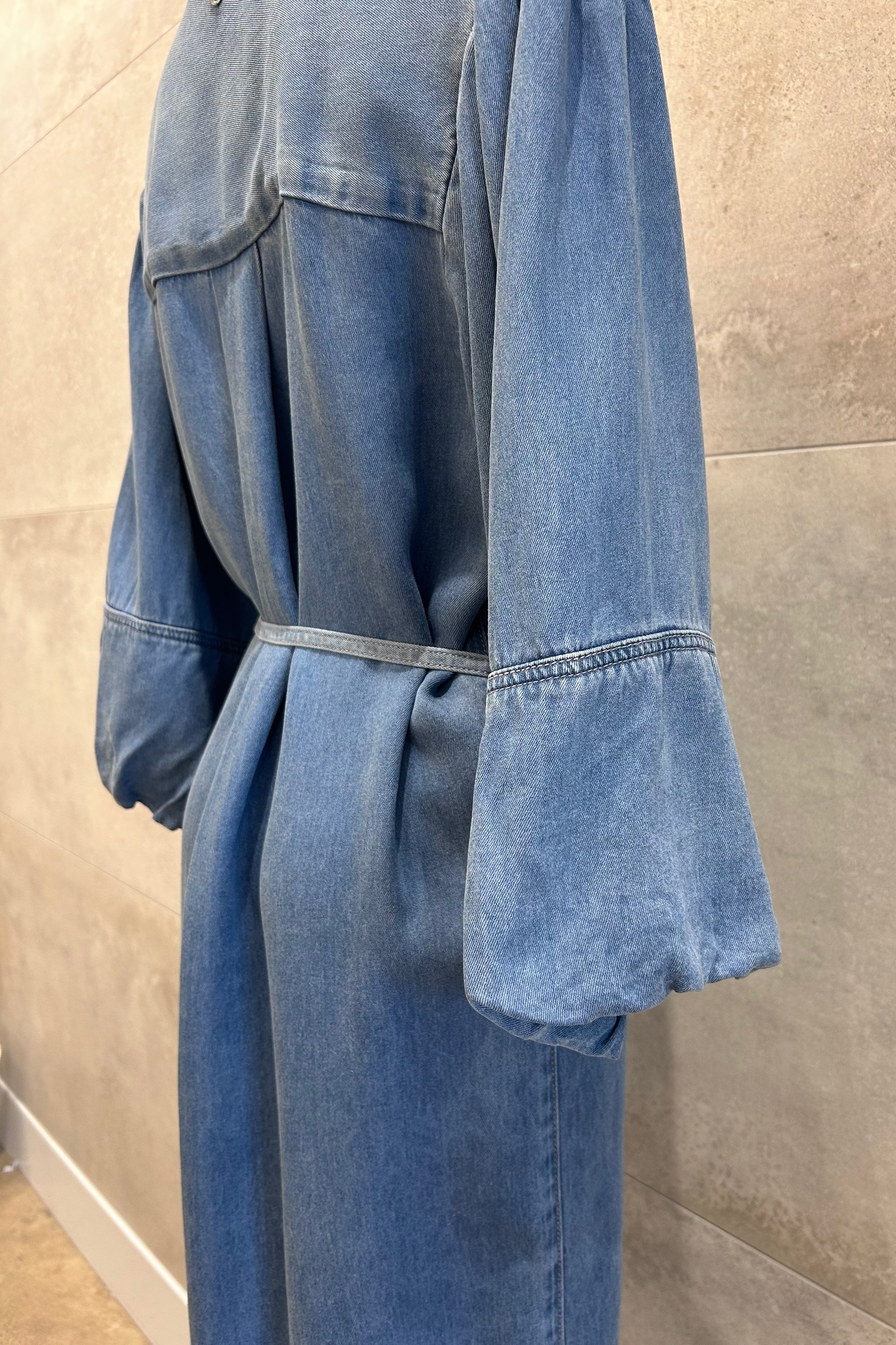 Balloon Sleeve Denim Shirt Dress