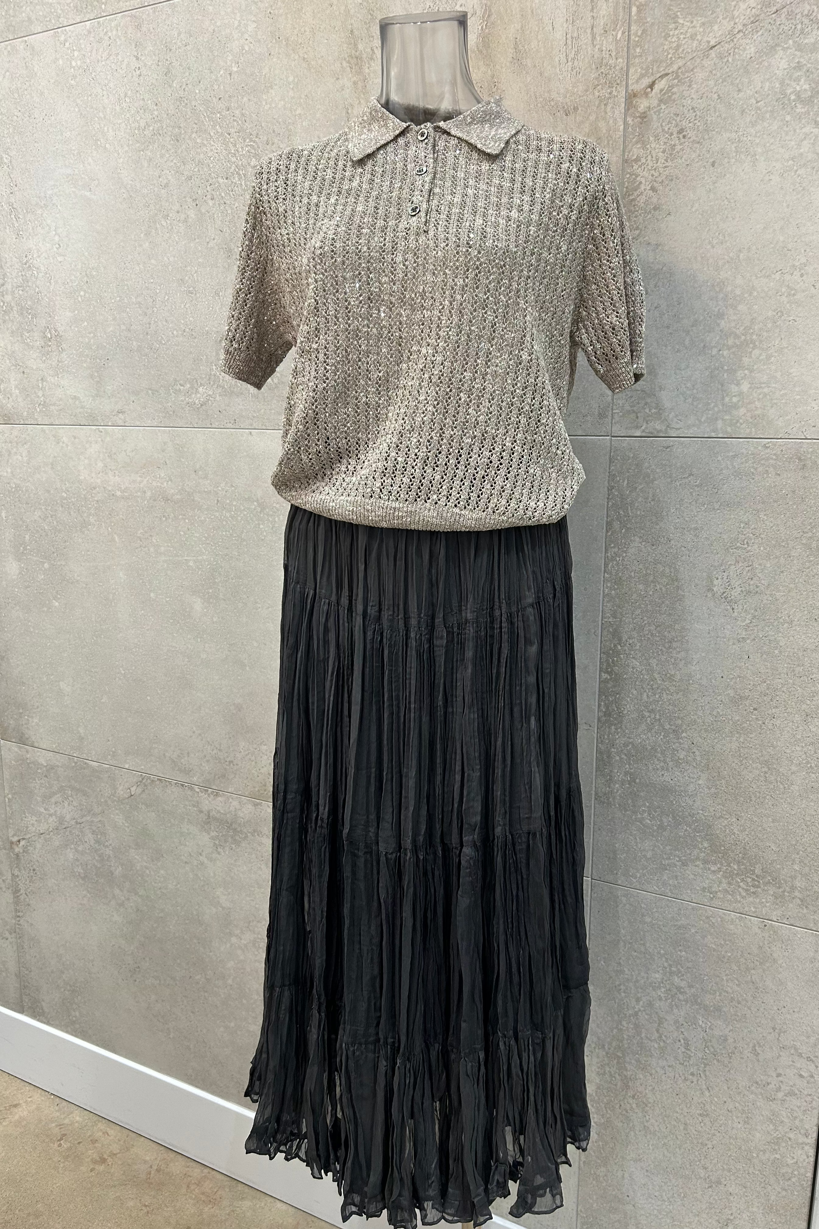Crinkle Pull On Long Skirt