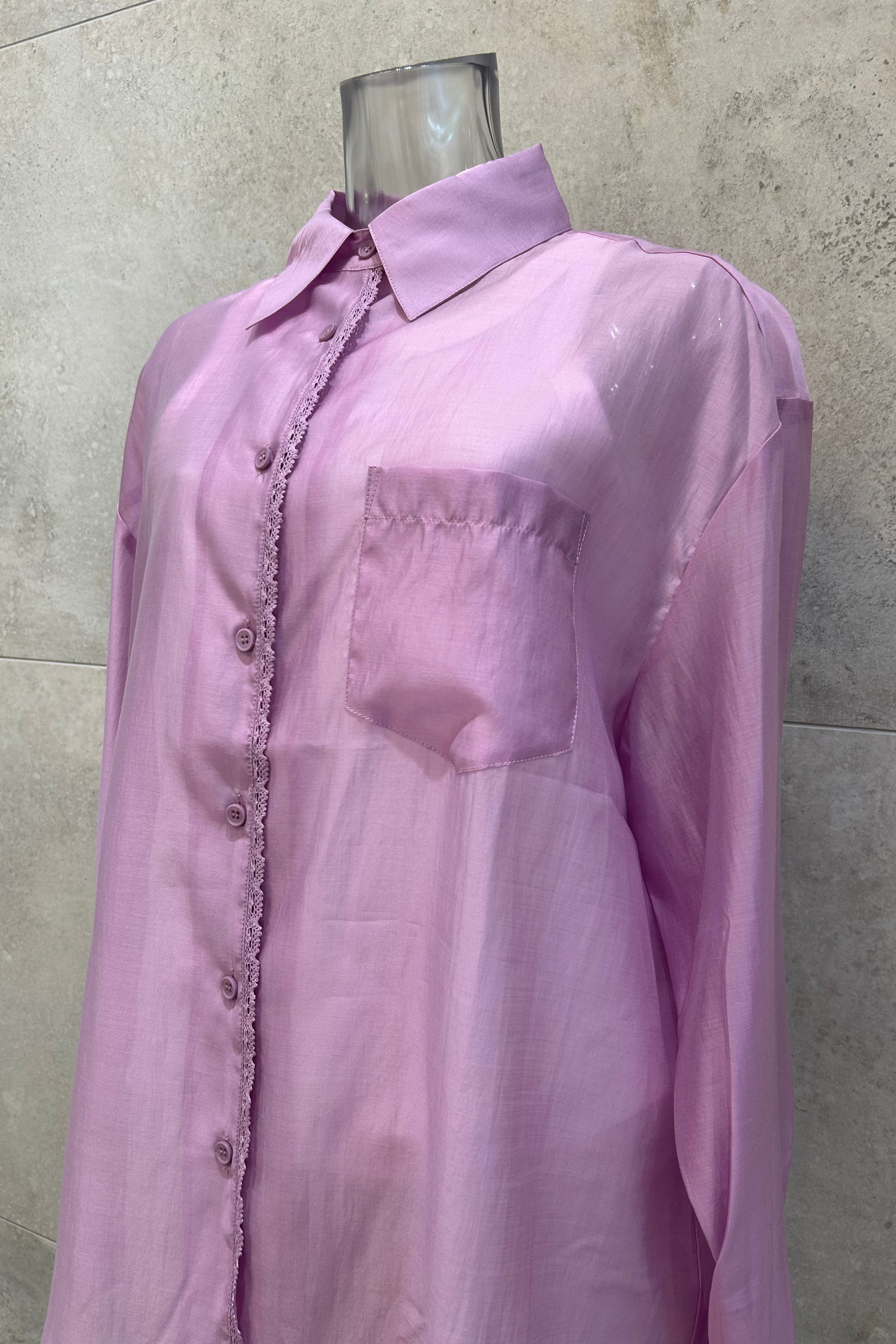 Lace Trim Button Down Shirt