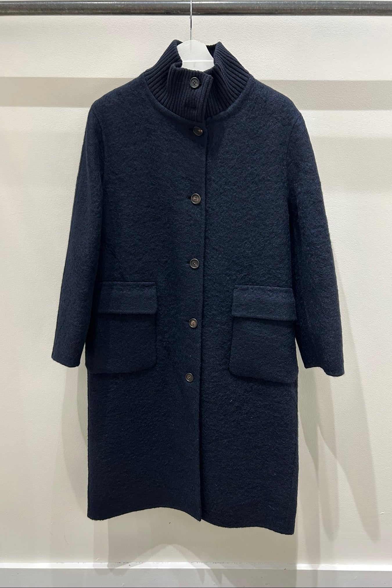 Knit High Neck Alpaca Long Coat