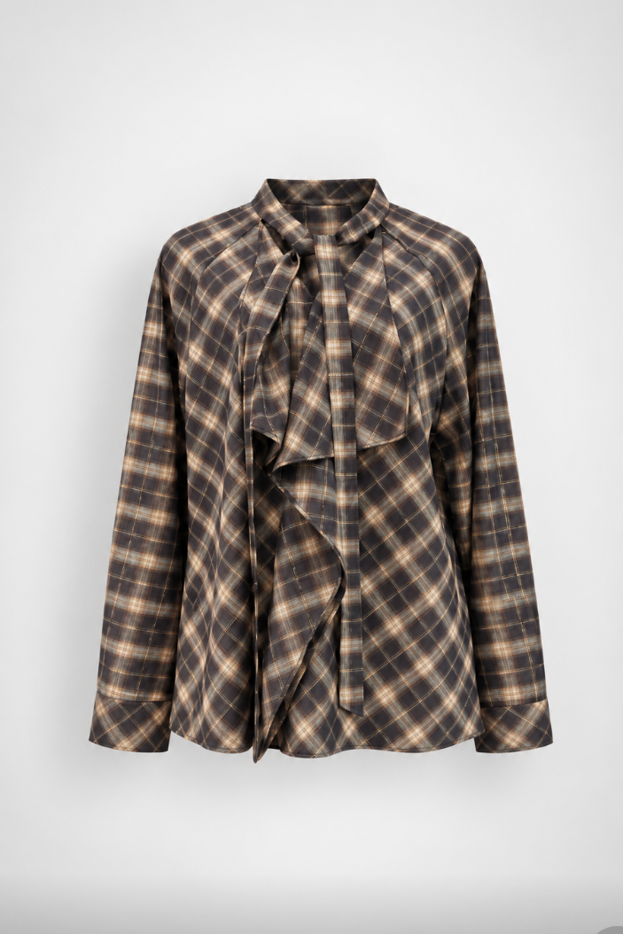 Tie Neck Plaid Bouse