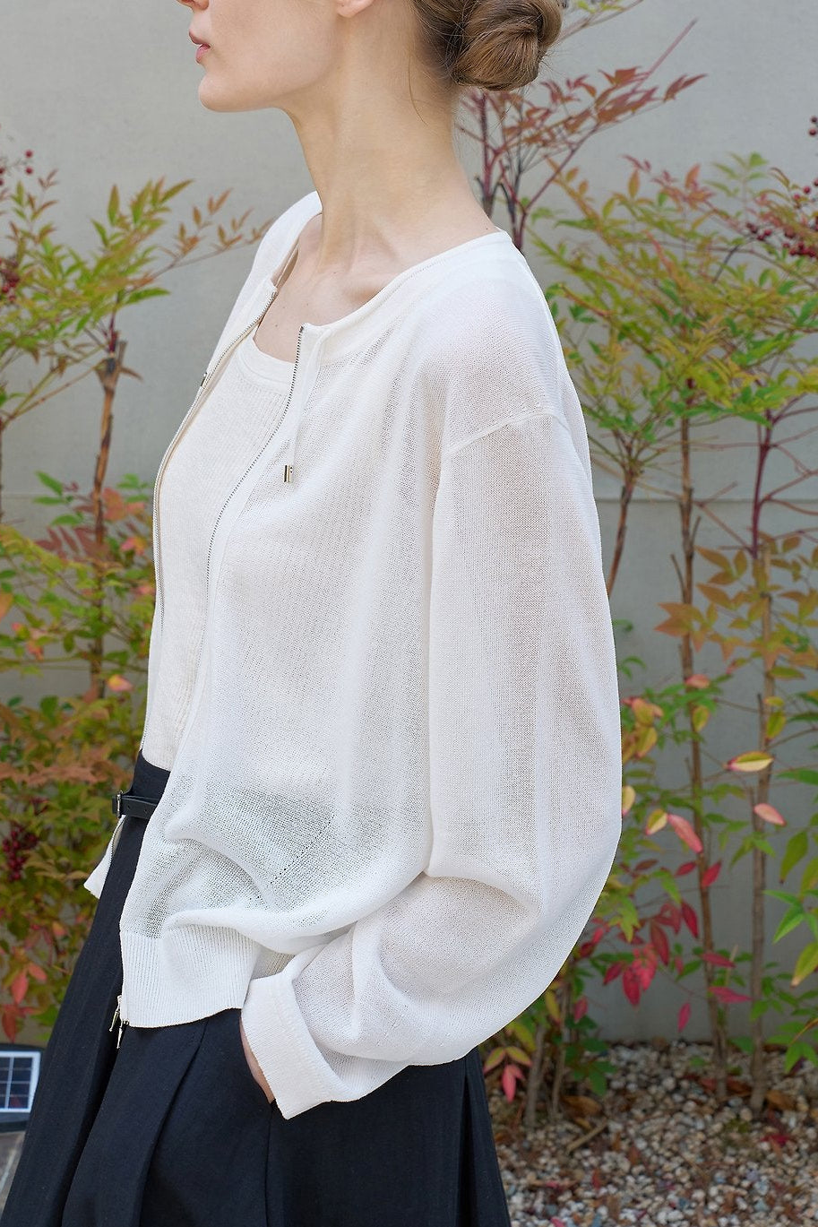 Airy Zip Front Knit Jacket