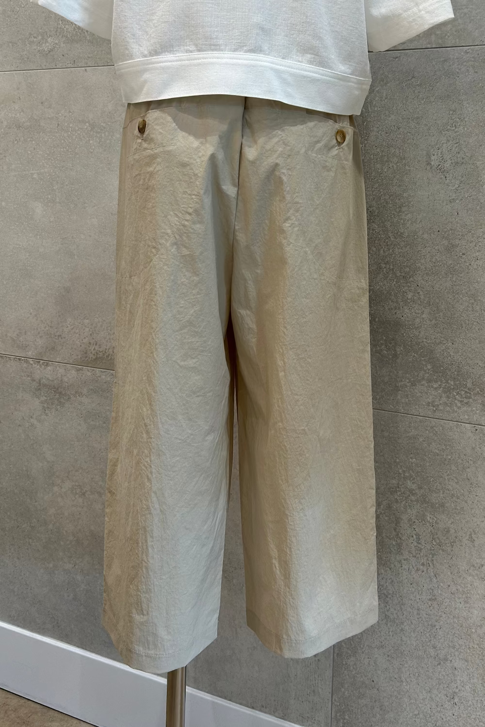 Back Button Semi Wide Pants