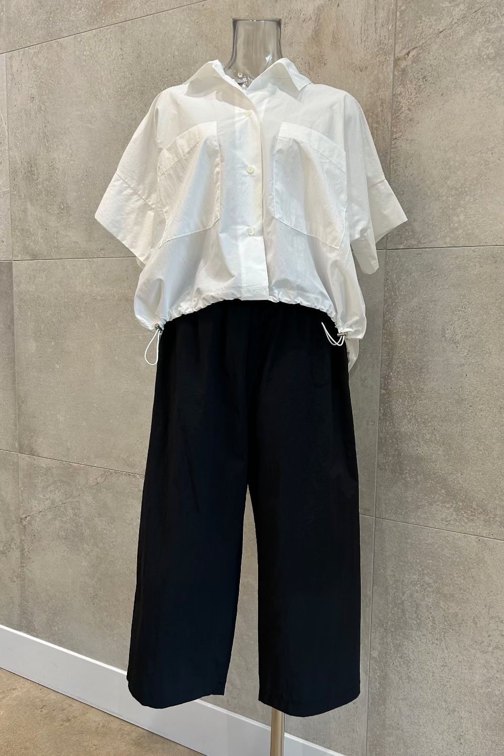 Back Button Semi Wide Pants