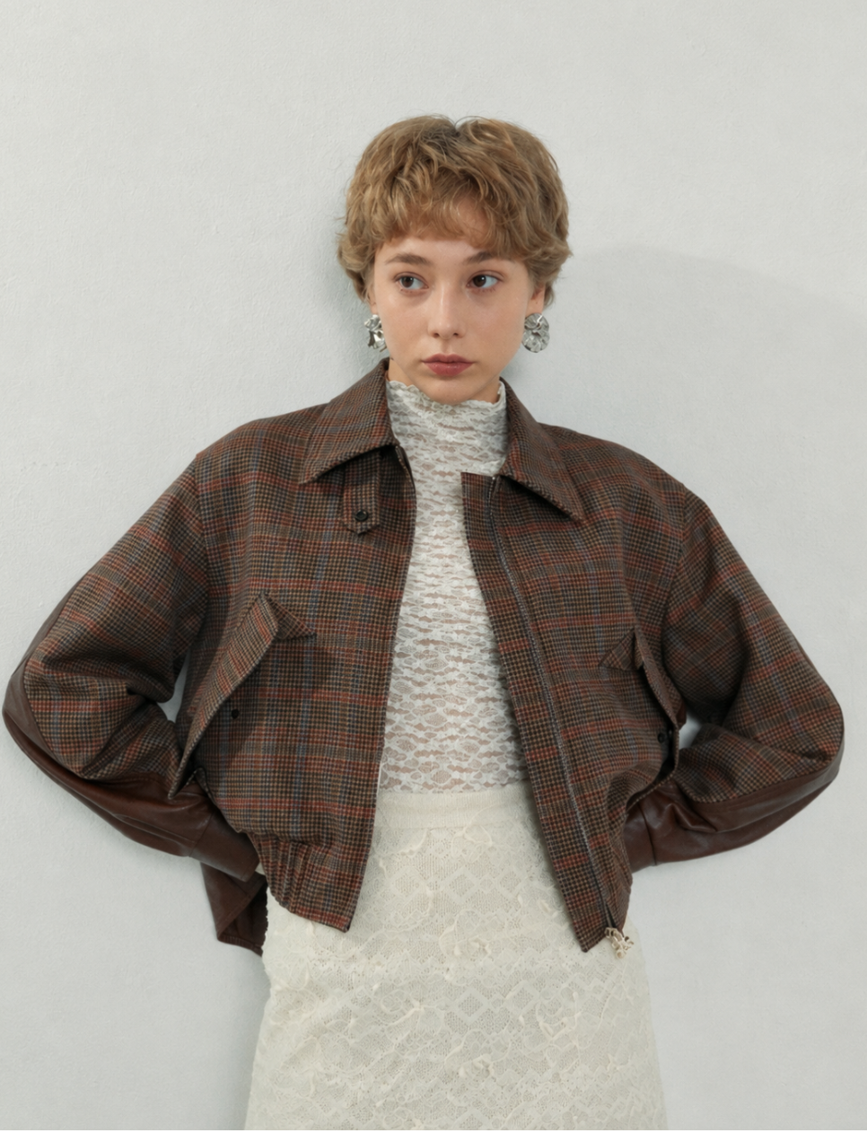Back Leather Houndstooth Jacket