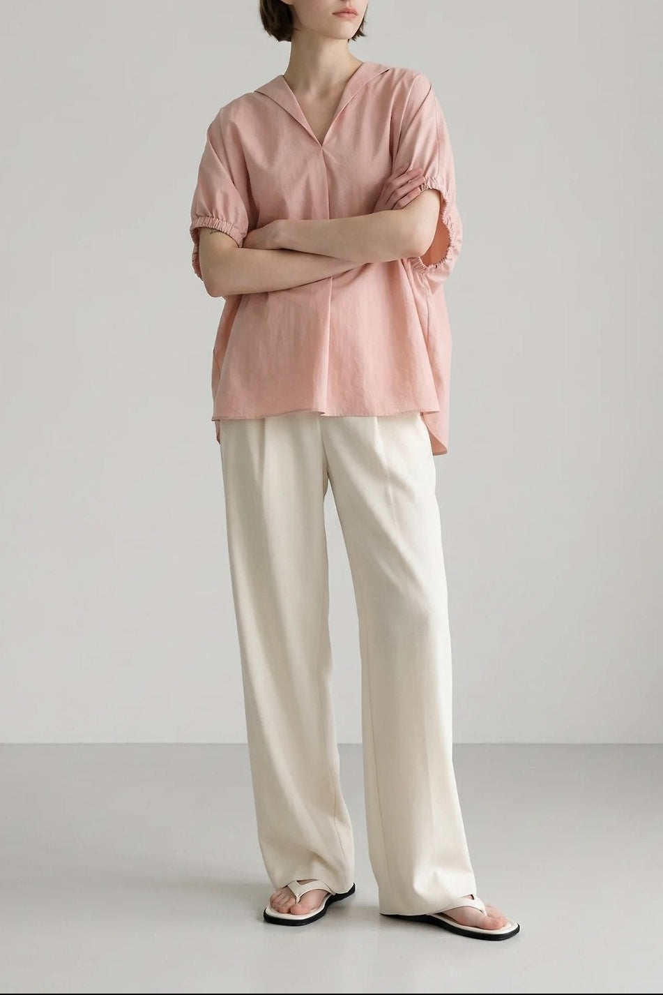 Banded Sleeve V-Neck Blouse