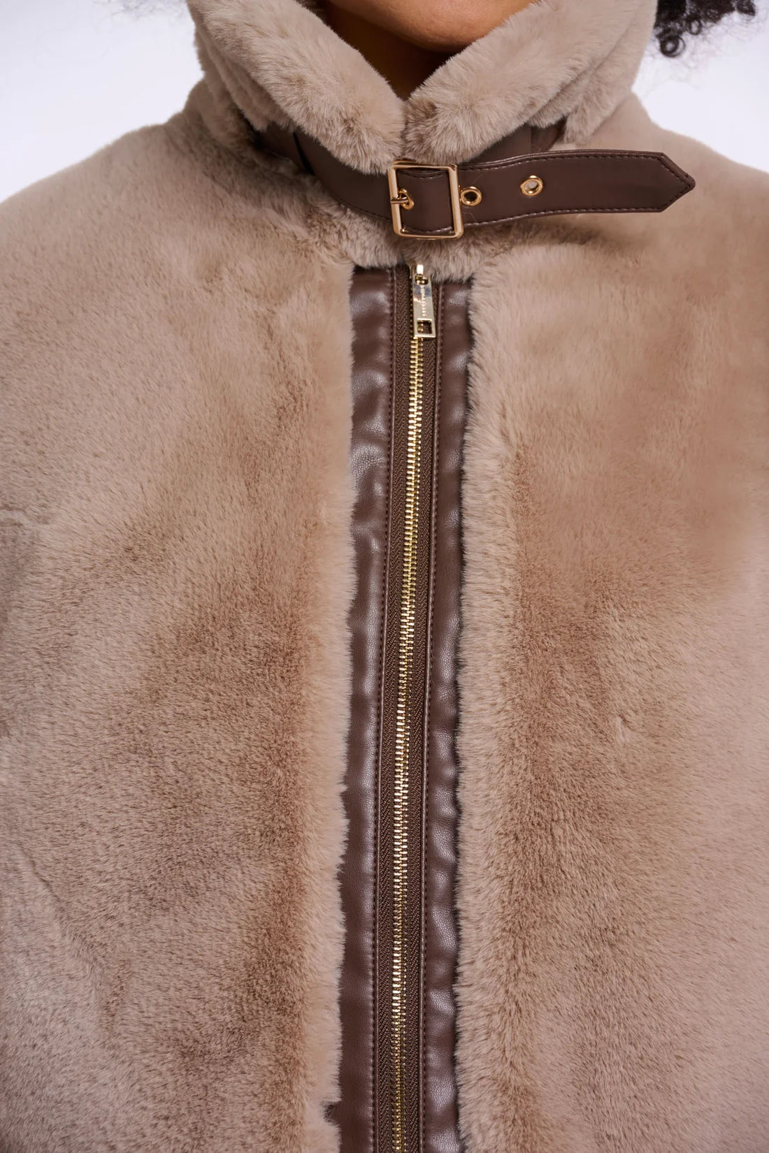 Buckle Faux Fur Short Jacket