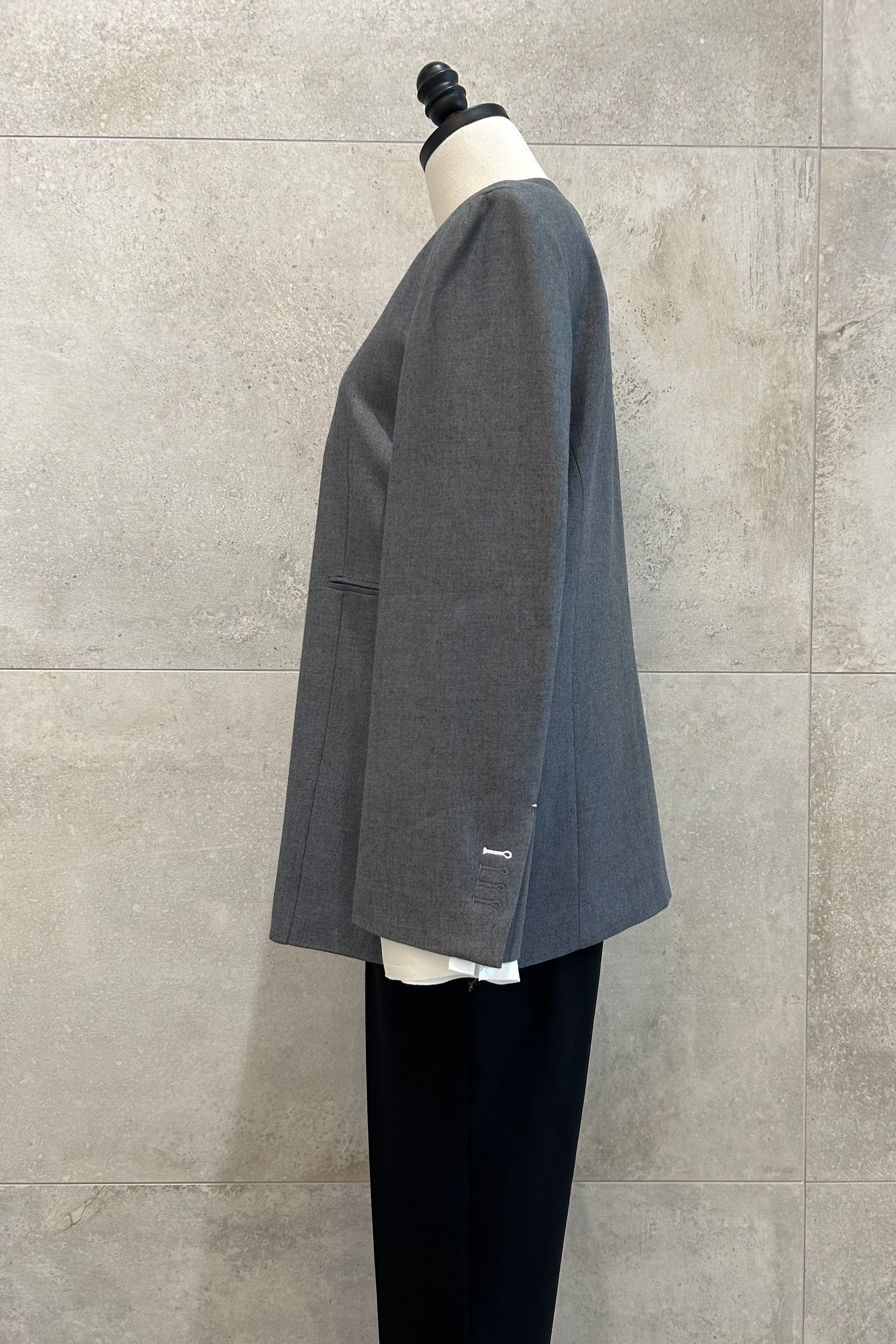 Chiffon Cuff Collarless Blazer