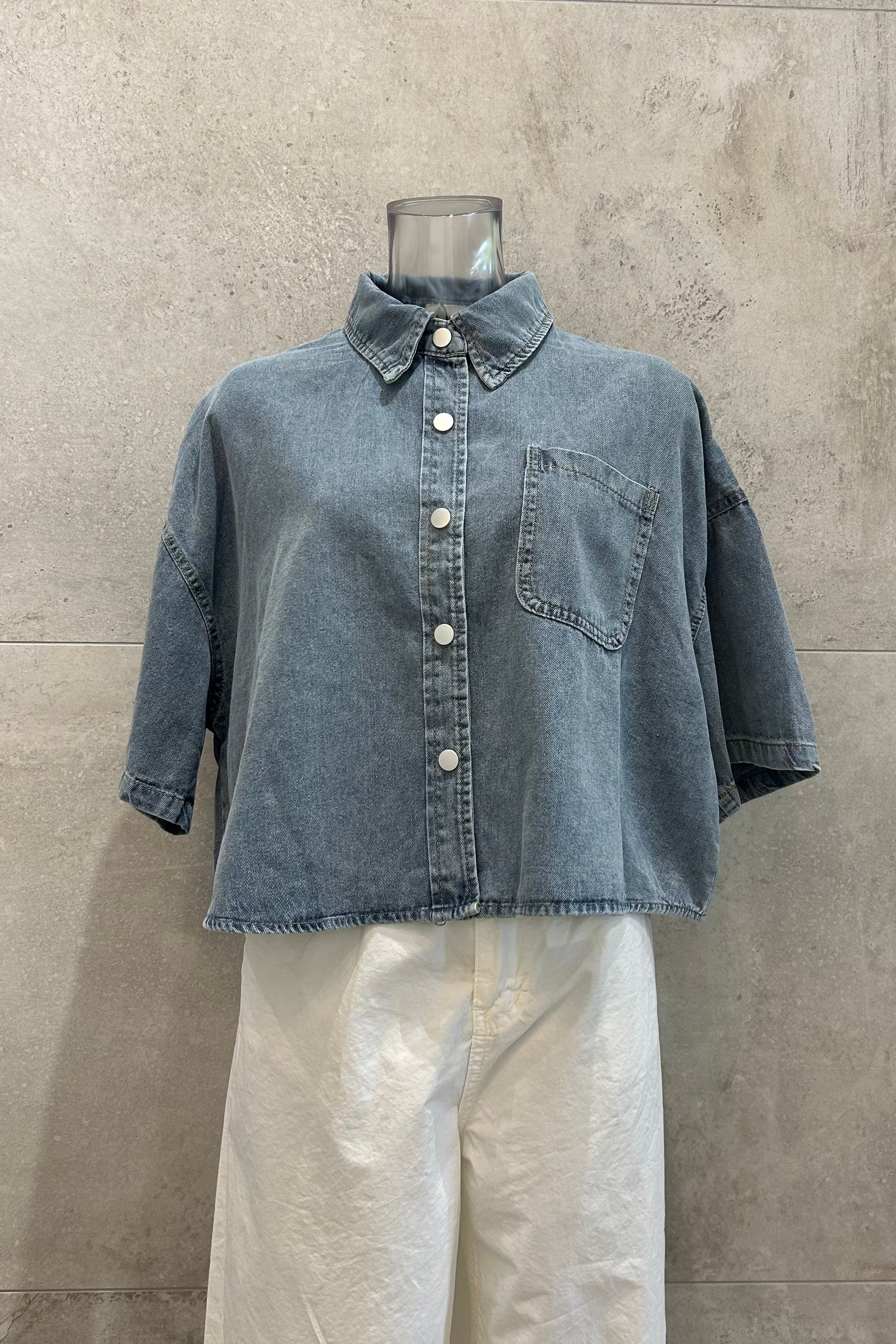 Drapey Crop Denim Shirt